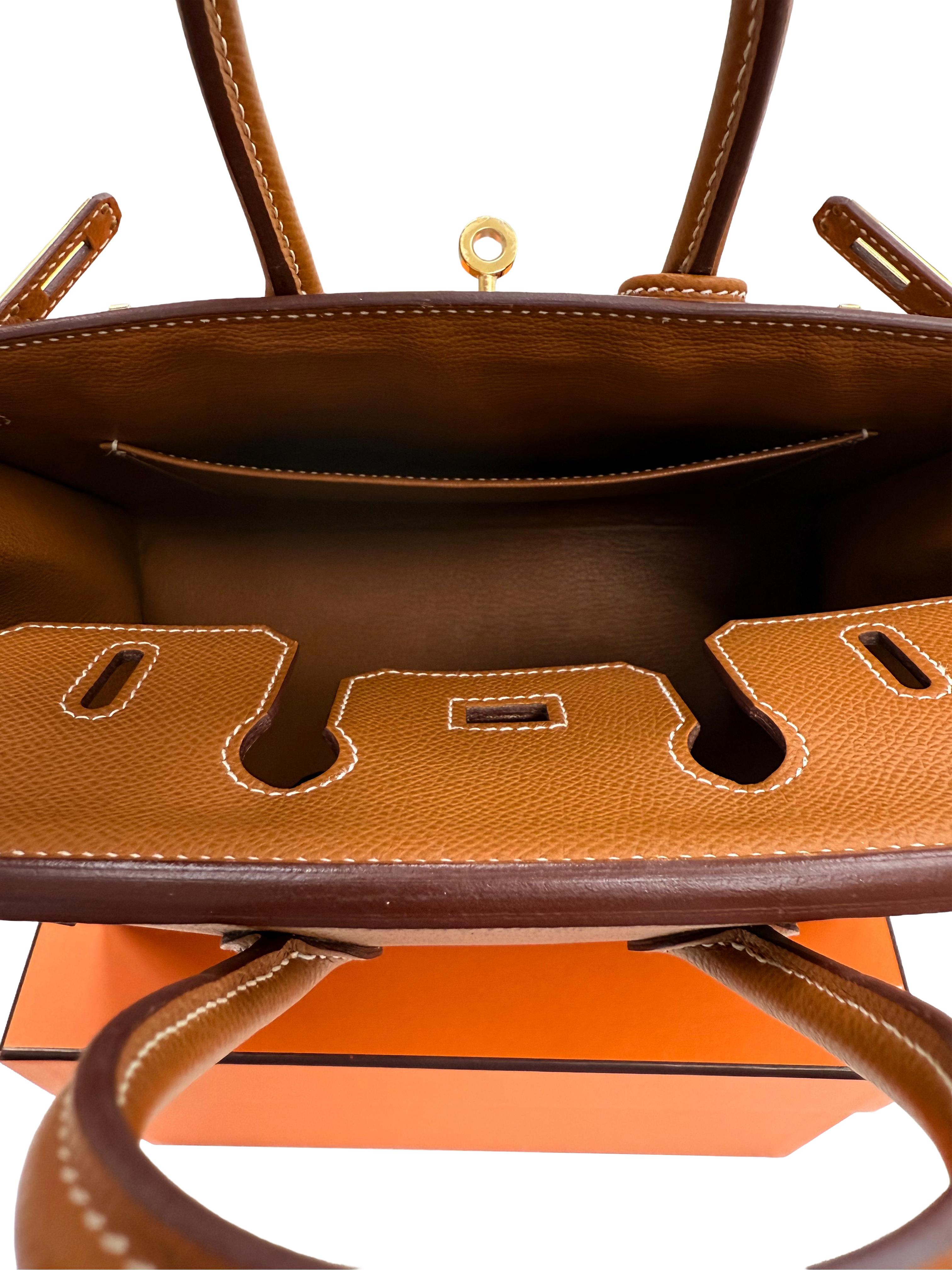 Hermes Birkin Sellier 25 in pelle Epsom oro con manici arrotolati e hardware dorato in vendita 4