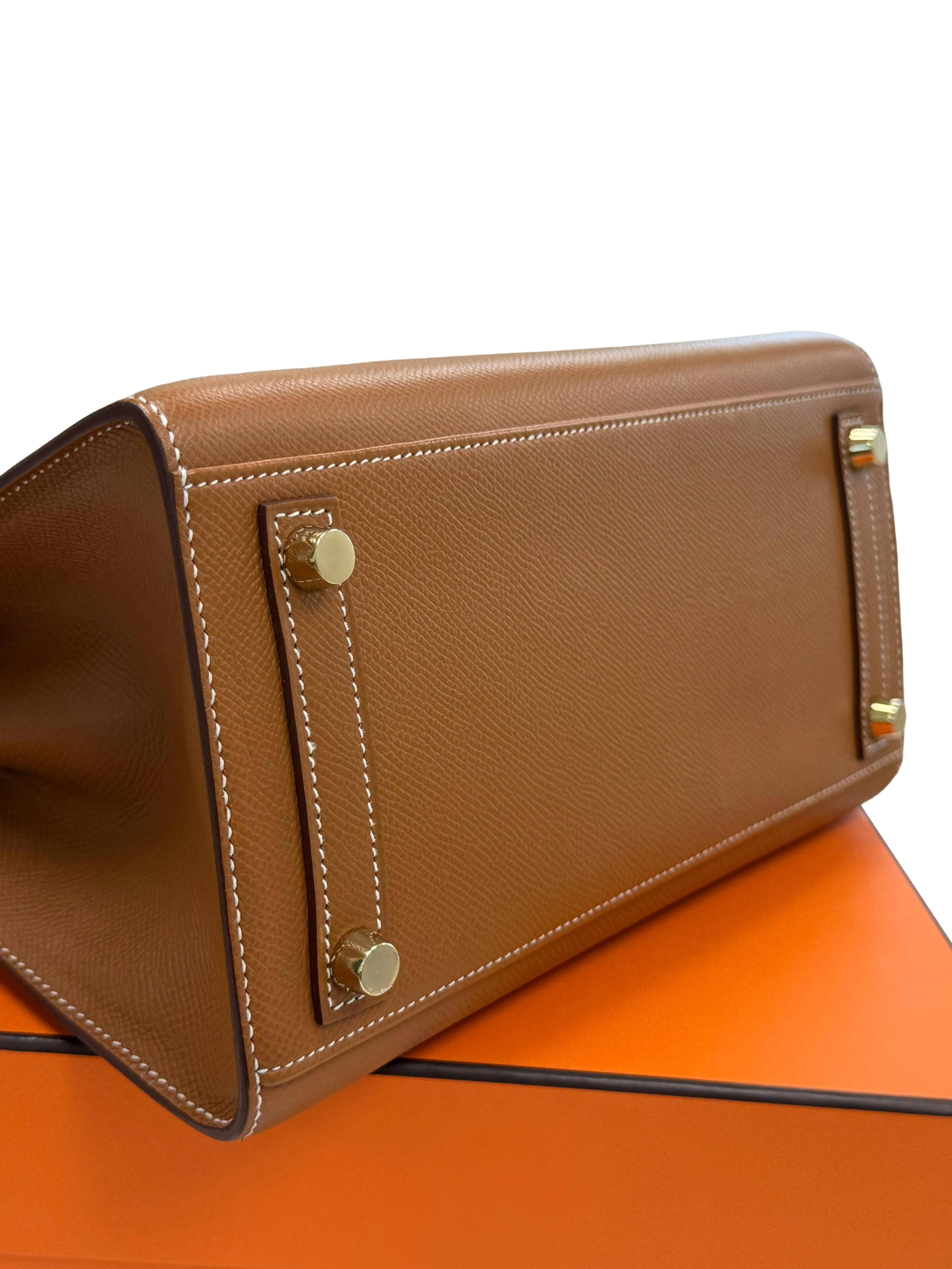 Hermes Birkin Sellier 25 in pelle Epsom oro con manici arrotolati e hardware dorato in vendita 14