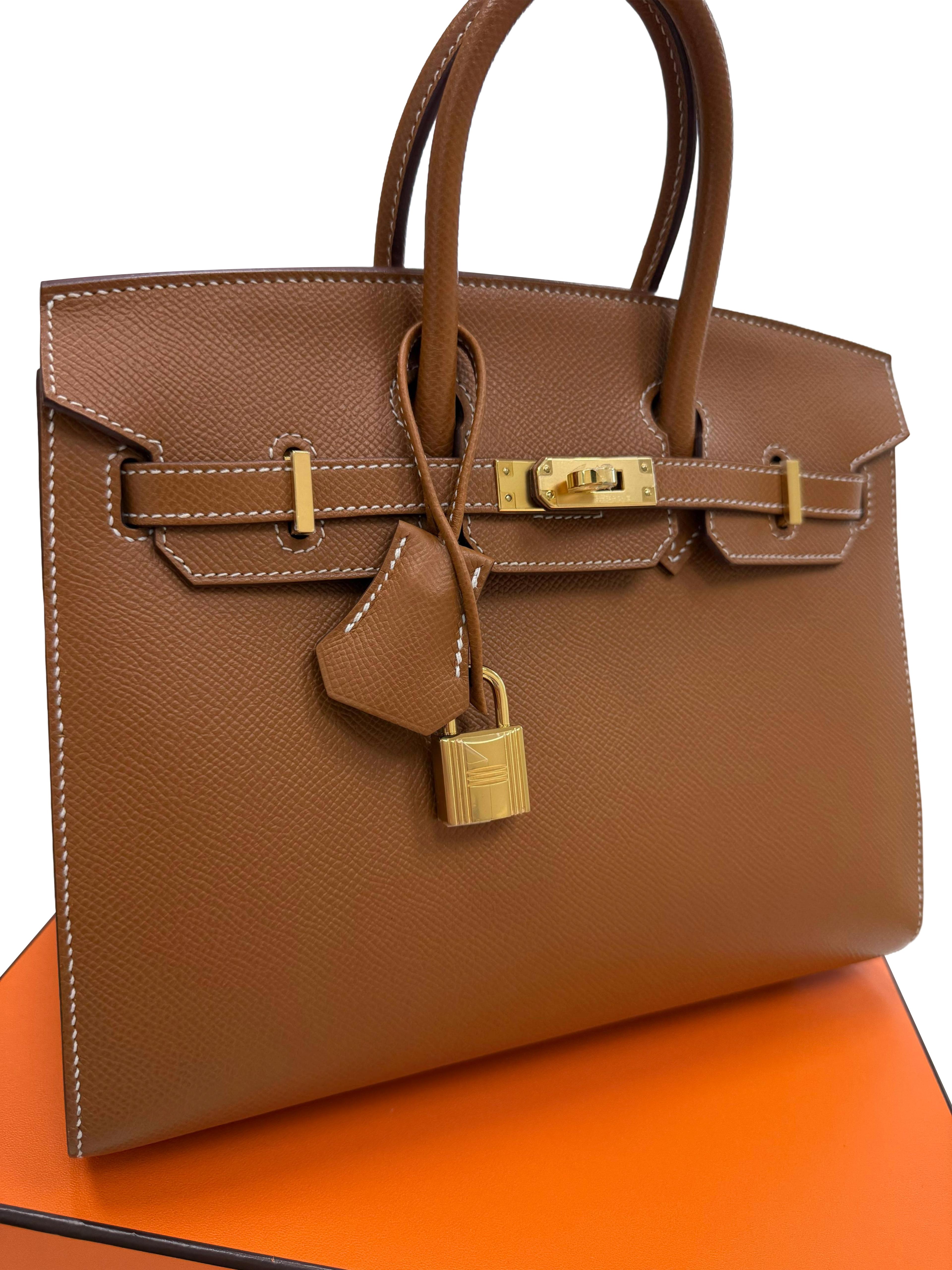 Donna Hermes Birkin Sellier 25 in pelle Epsom oro con manici arrotolati e hardware dorato in vendita