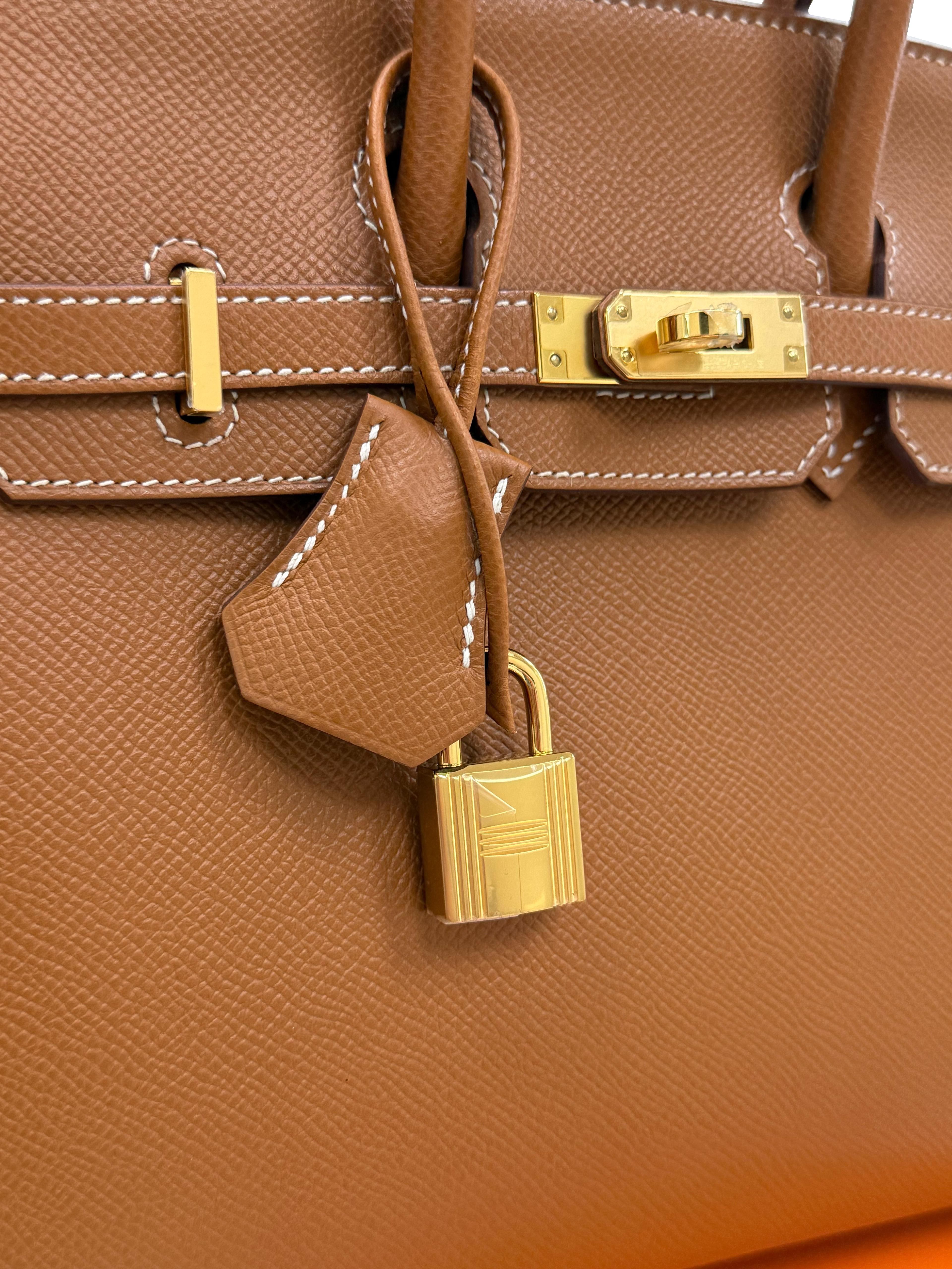 Hermes Birkin Sellier 25 in pelle Epsom oro con manici arrotolati e hardware dorato in vendita 1