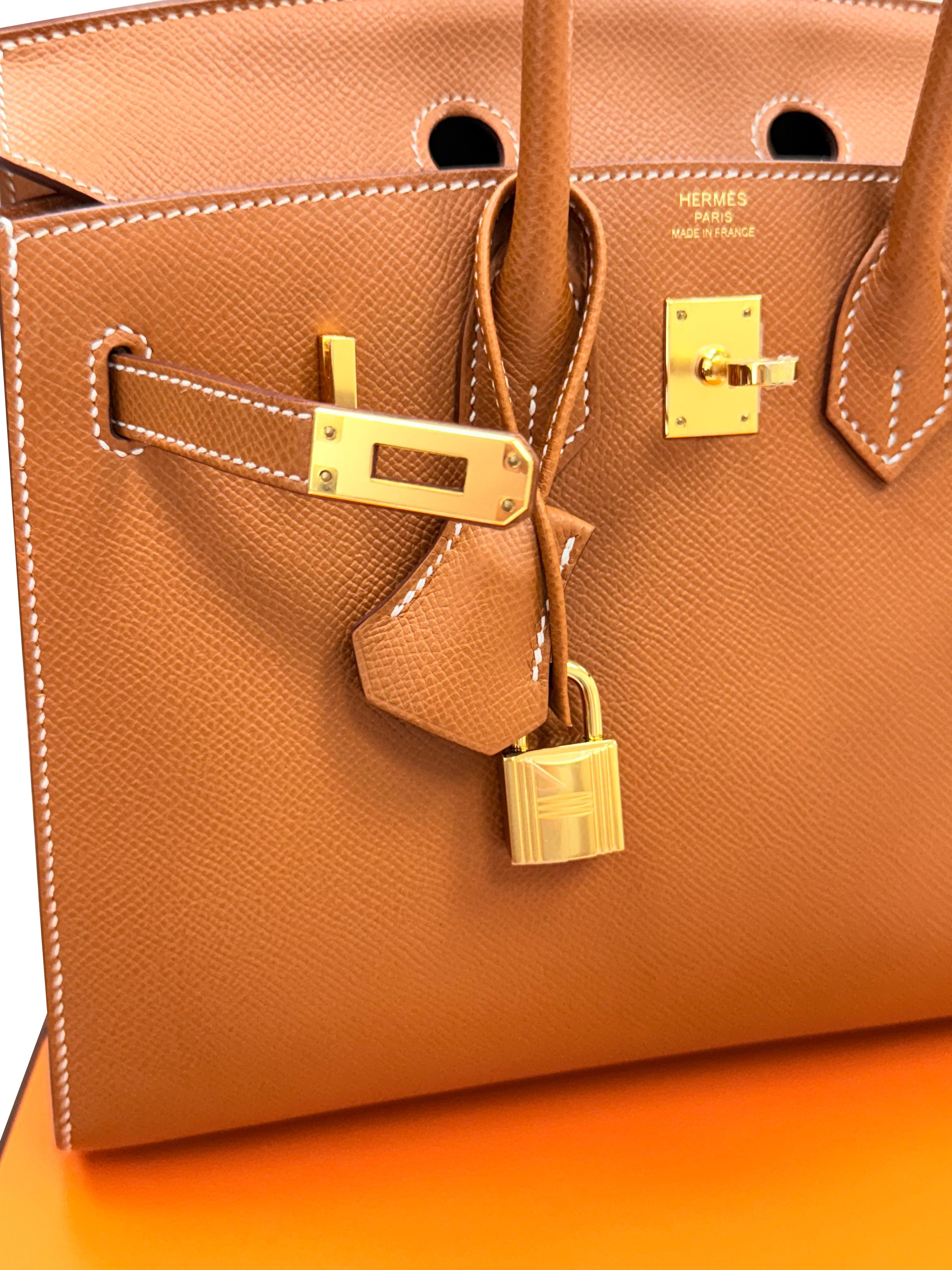 Hermes Birkin Sellier 25 in pelle Epsom oro con manici arrotolati e hardware dorato in vendita 2
