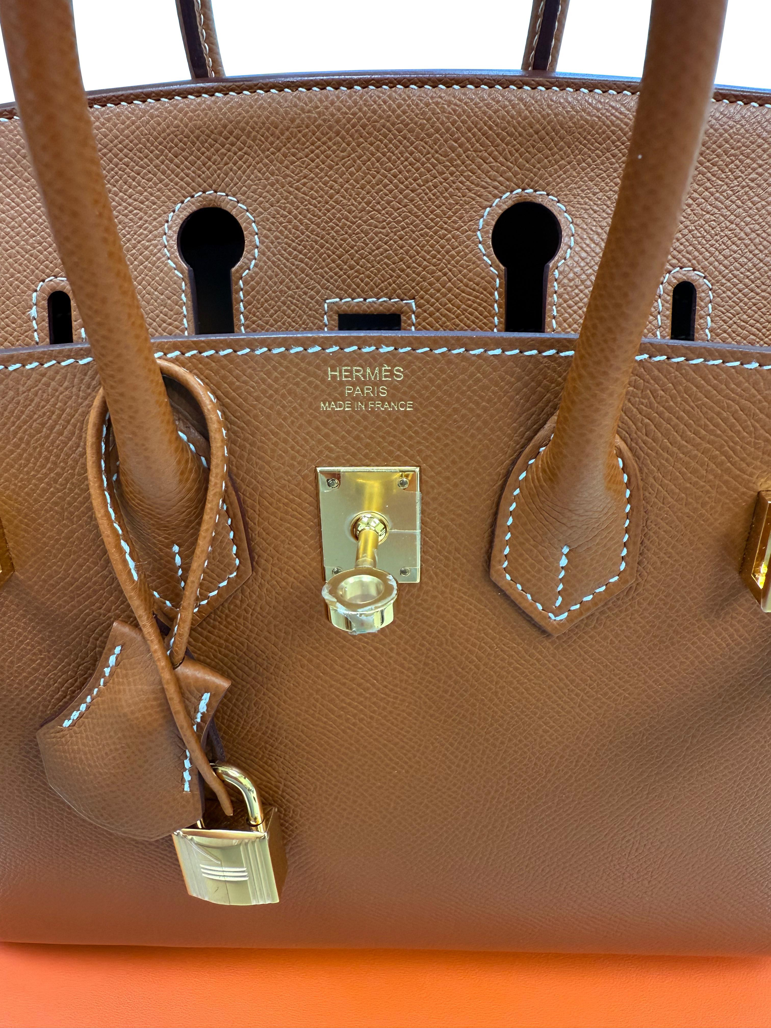 Hermes Birkin Sellier 25 in pelle Epsom oro con manici arrotolati e hardware dorato in vendita 3