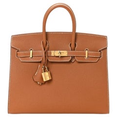 Hermes Birkin Sellier 25 Gold Epsom Leather Rolled Handles Gold Hardware Handbag