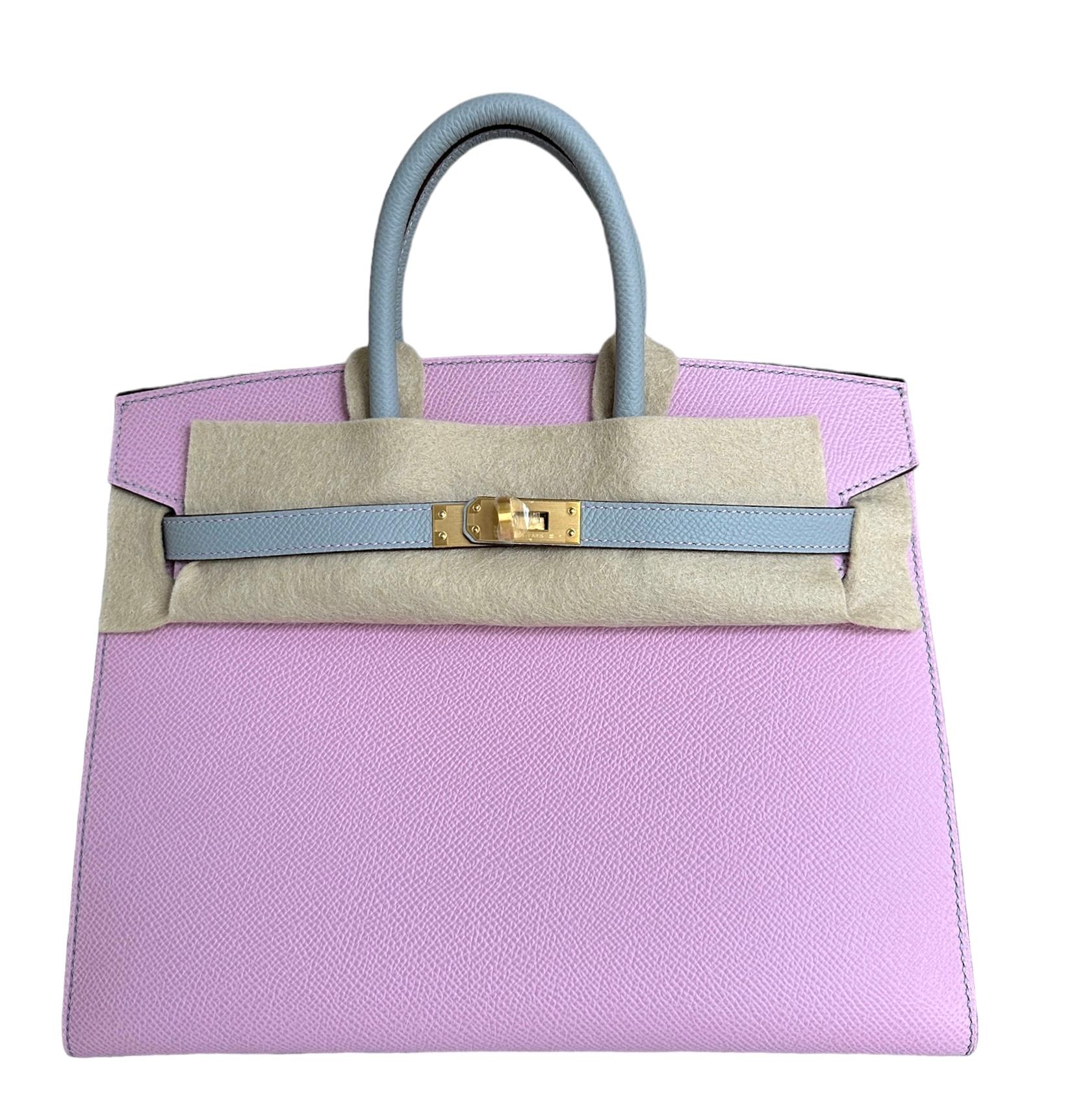 Hermes Birkin Sellier 25 Mauve Sylvestre Blue Glacier Gold Horseshoe Stamp 1