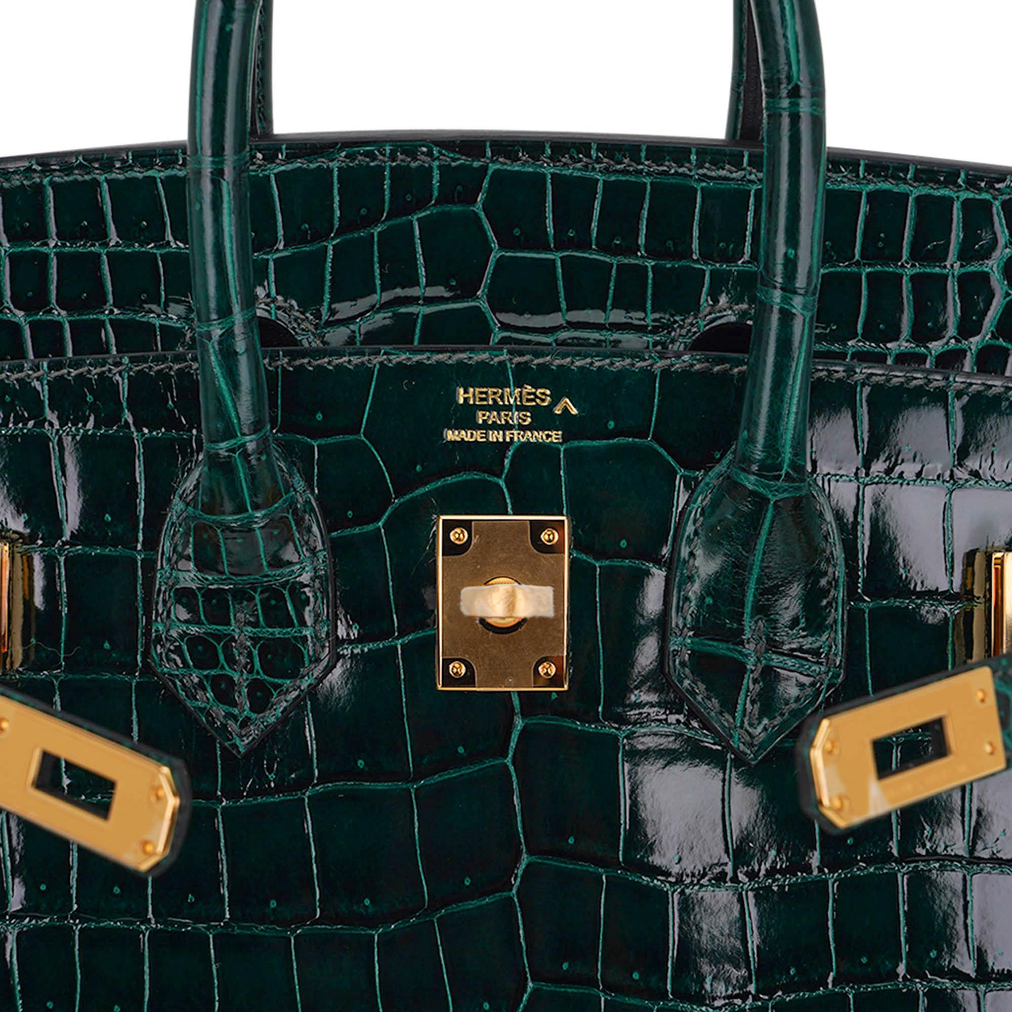 Hermes Birkin Sellier 25 Vert Fonce Porosus Crocodile Emerald Toned Bag Gold 1