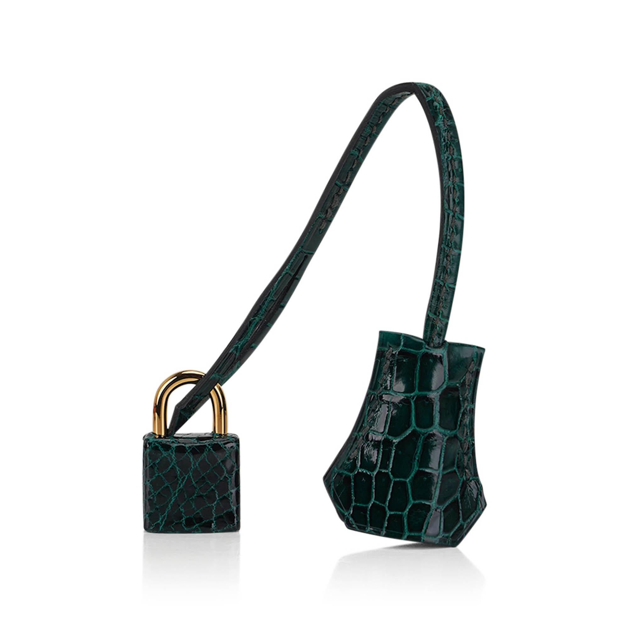Hermes Birkin Sellier 25 Vert Fonce Porosus Crocodile Emerald Toned Bag Gold 3
