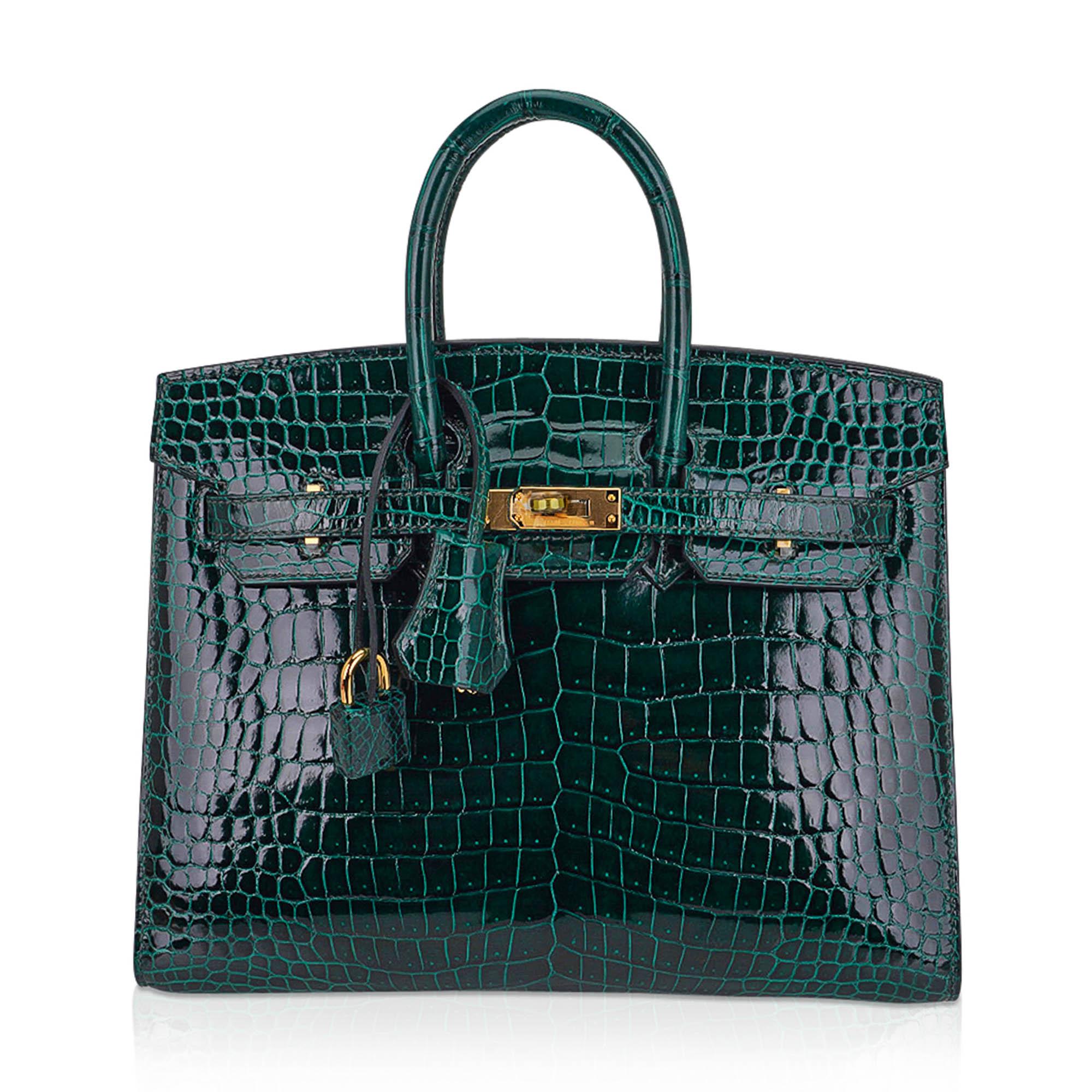 Hermes Birkin Sellier 25 Vert Fonce Porosus Crocodile Emerald Toned Bag Gold 3