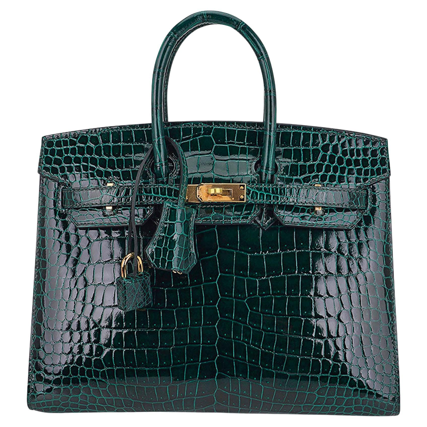 Hermes Birkin Bag Crocodile Leather Gold Hardware In Green