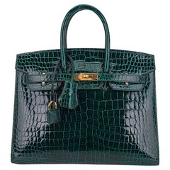 Hermes Birkin 35 Vert Anis Green Crocodile Palladium Hardware at 1stDibs