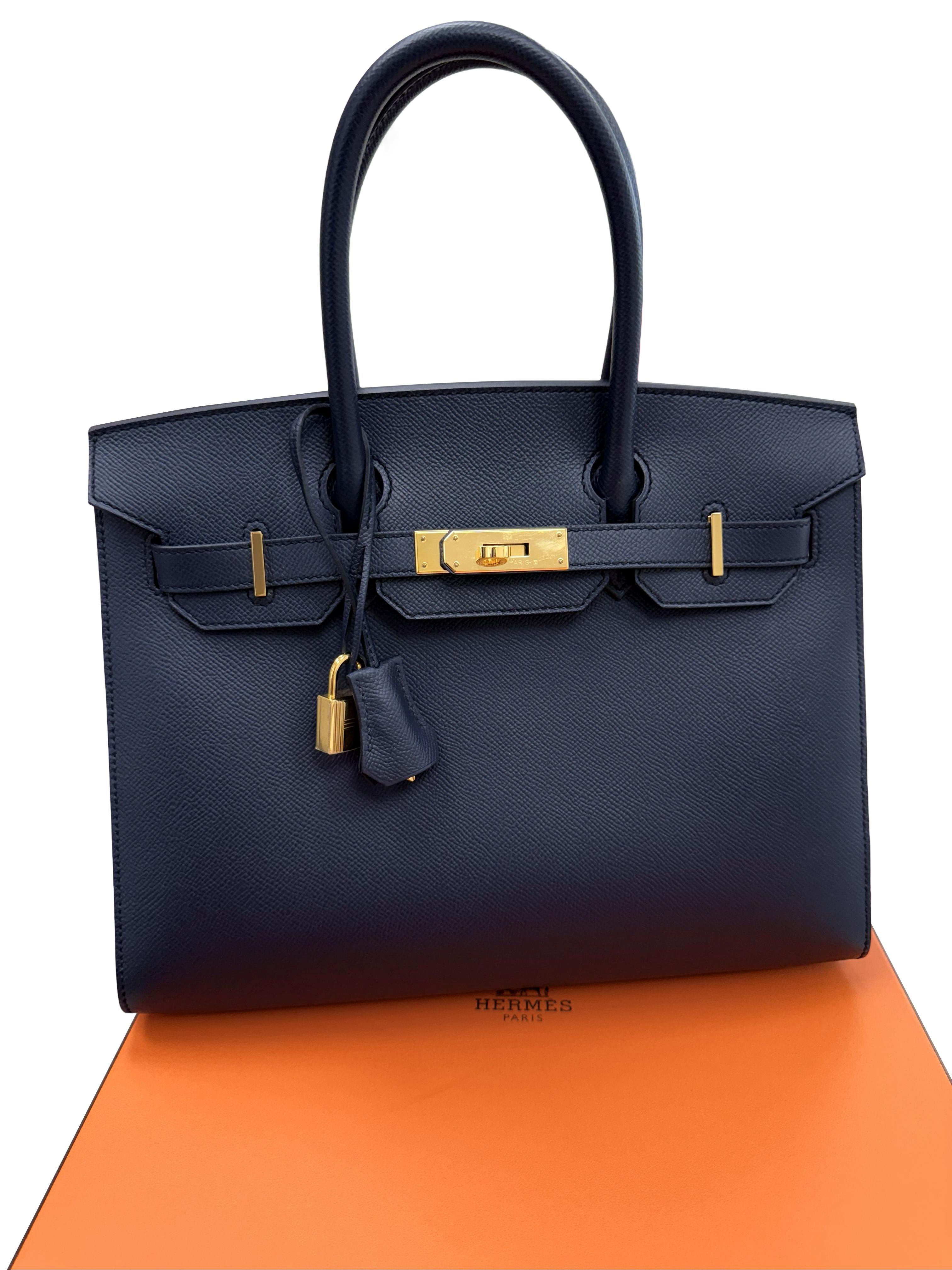 Hermes Birkin Sellier 30 Noir Cuir d'Epsom avec quincaillerie dorée Sac à main Pour femmes en vente
