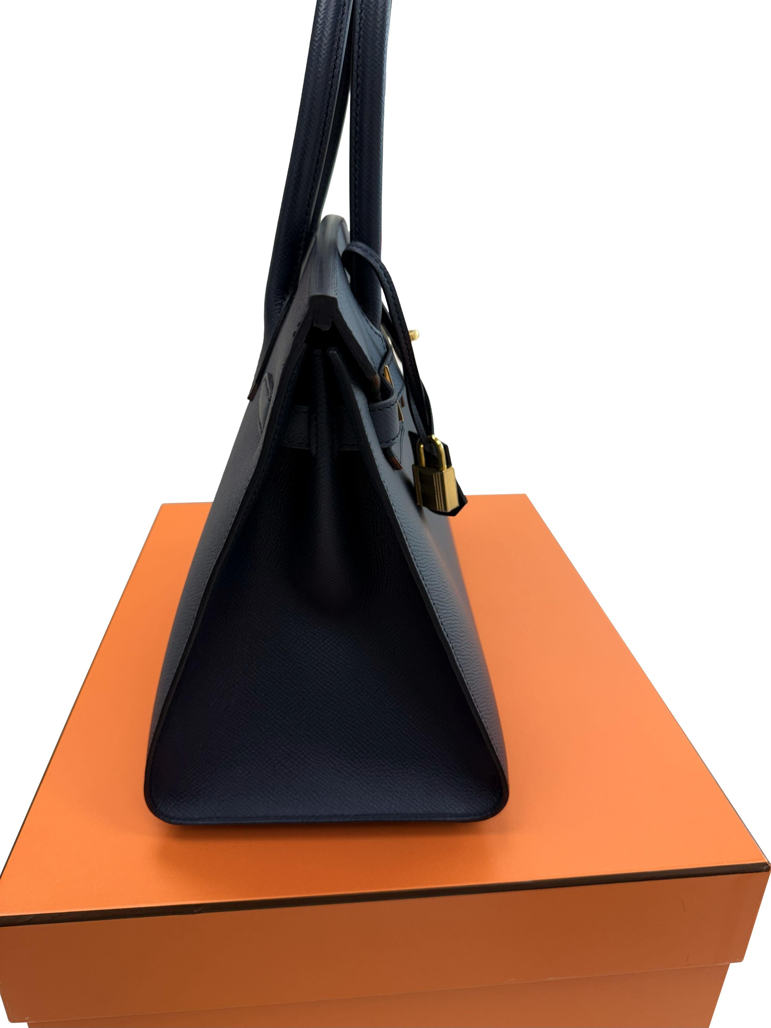 Hermes Birkin Sellier 30 Noir Cuir d'Epsom avec quincaillerie dorée Sac à main en vente 4