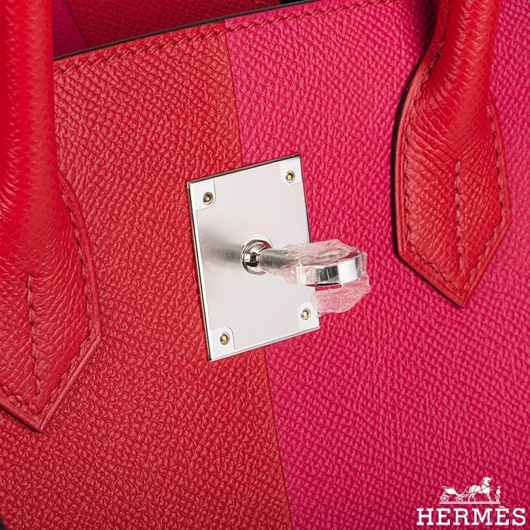 Hermes Birkin Sellier Casaque bag 30 Rouge coeur/Rose extreme/Blue
