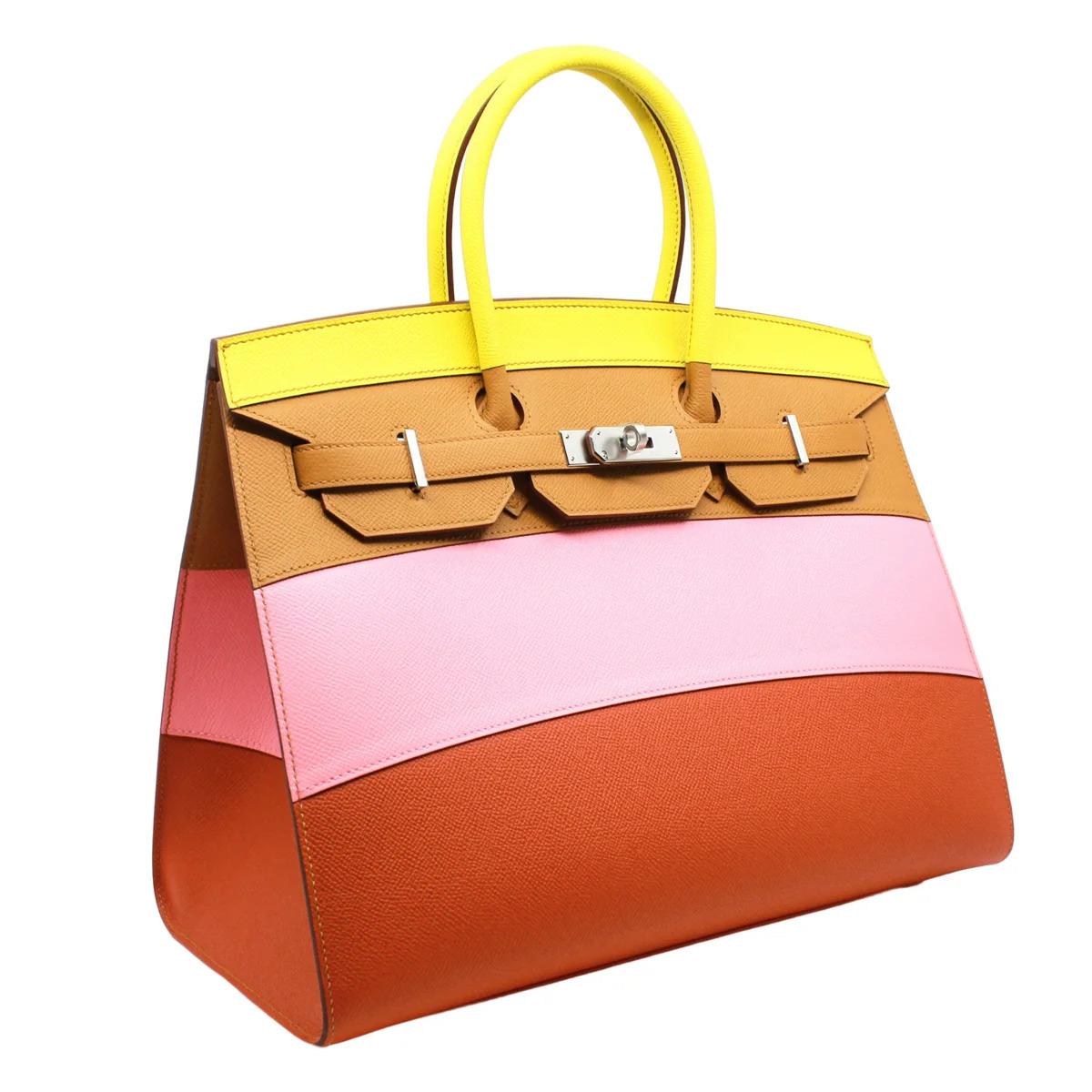 1stdibs Exclusives From Three Over Six

Brand: Hermès 
Style: Birkin Sellier
Size: 35cm 
Color: Lime / Rose Confetti / Sesame / Terre Battue
Leather: Epsom
Hardware: Palladium
Stamp: 2021 Y

Condition: Pristine, never carried: The item has never