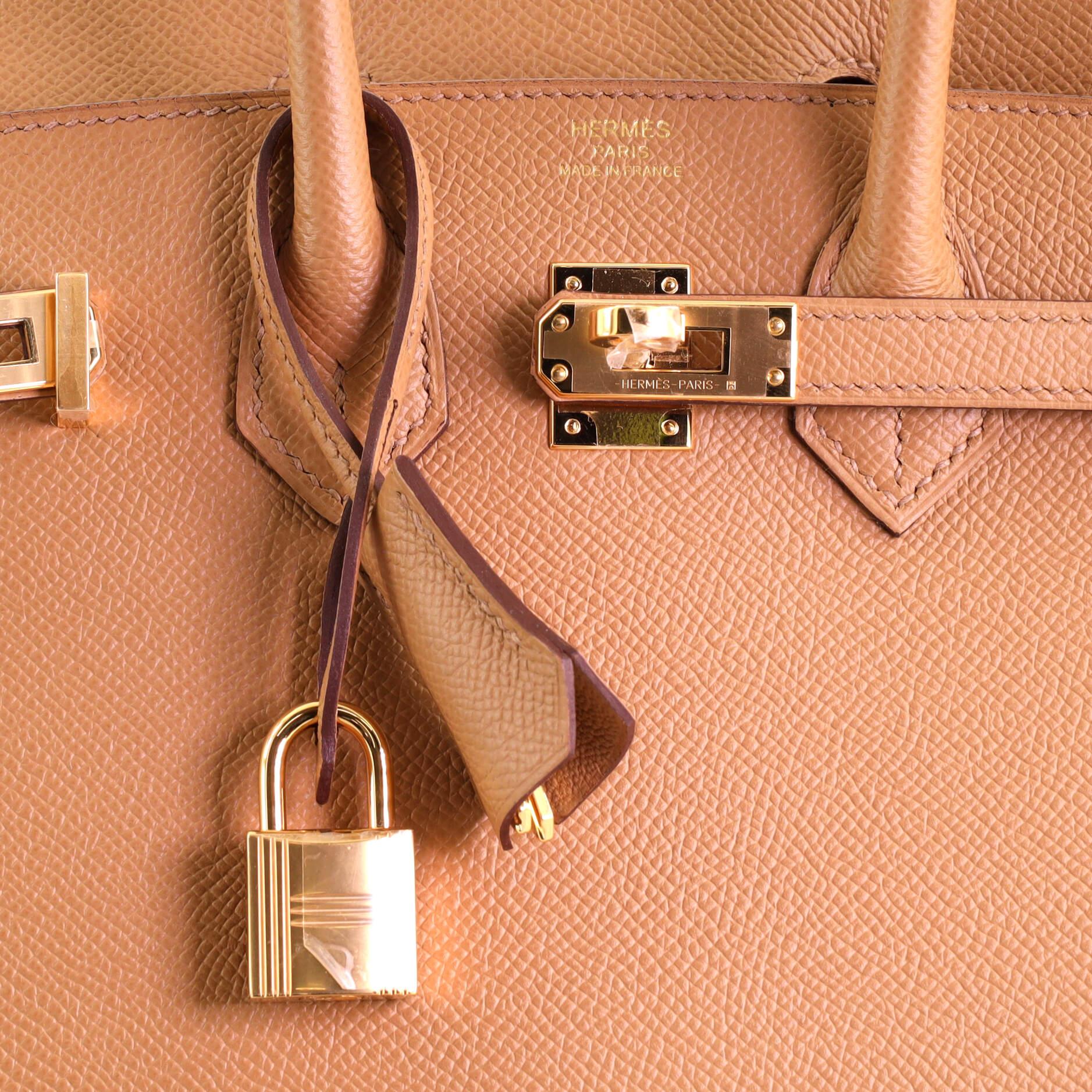 Women's or Men's Hermes Birkin Sellier Bag Biscuit Epsom with Gold Hardware 25