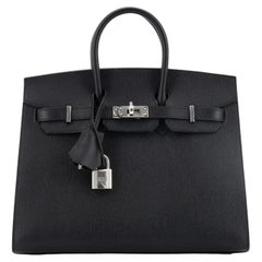 Hermes Birkin Sellier Bag Black Epsom with Palladium Hardware 25