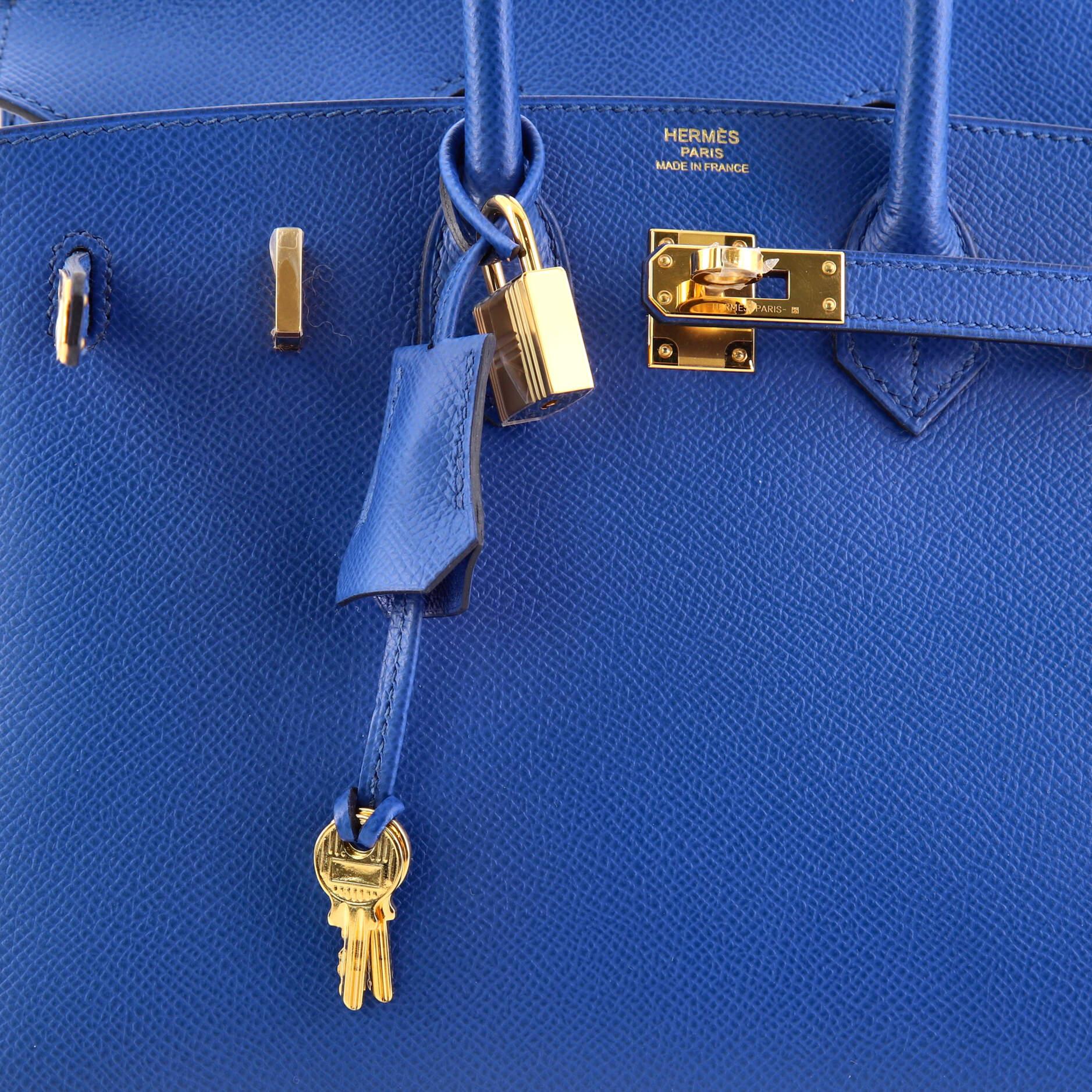 Blue Hermes Birkin Sellier Bag Bleu France Epsom with Gold Hardware 25