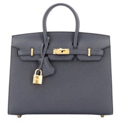 Sac Hermès Birkin Sellier en cuir Epsom bleu indigo avec finitions métalliques dorées, taille 25