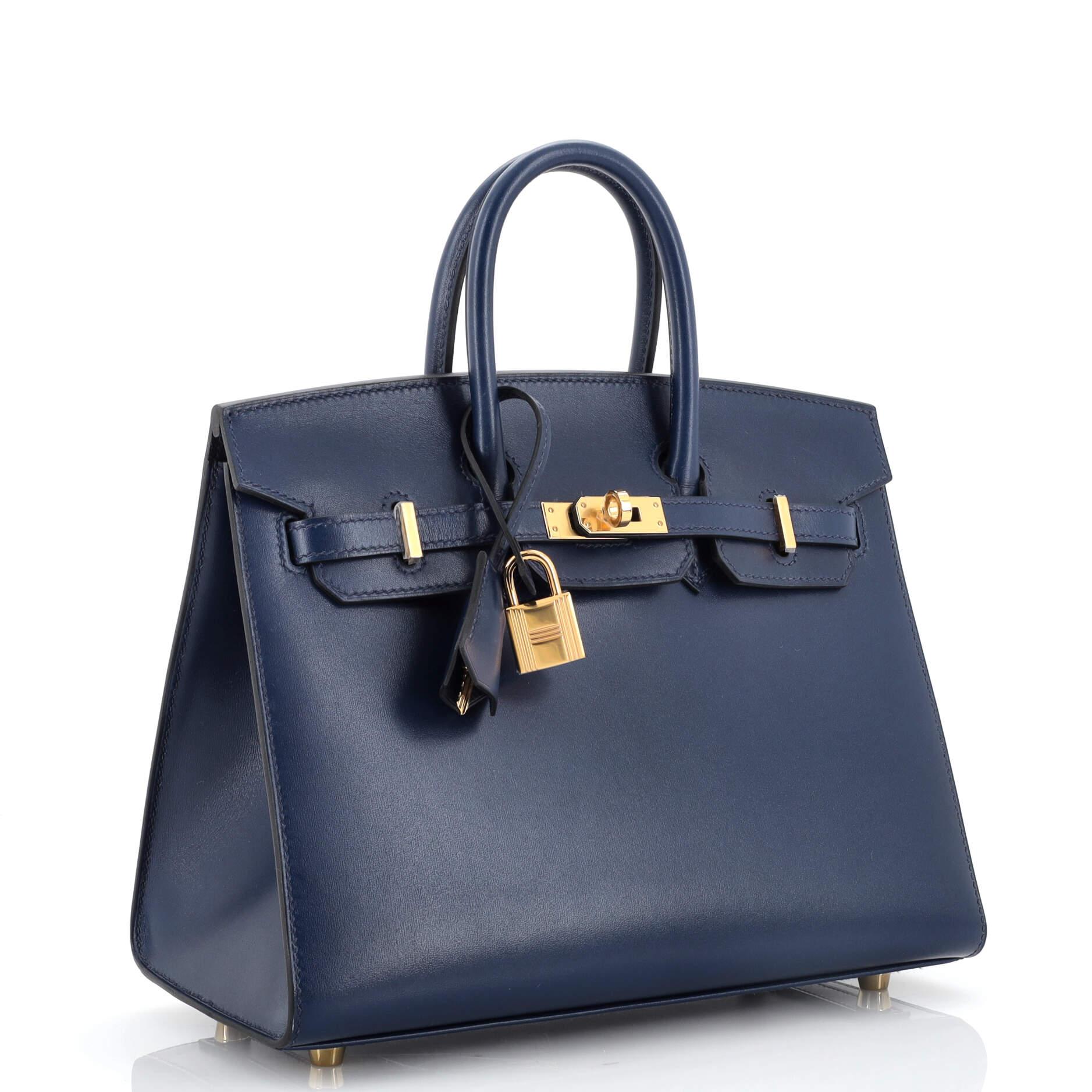 Hermes Birkin Sellier Bag Bleu Saphir Box Calf with Gold Hardware 25 In Good Condition In NY, NY