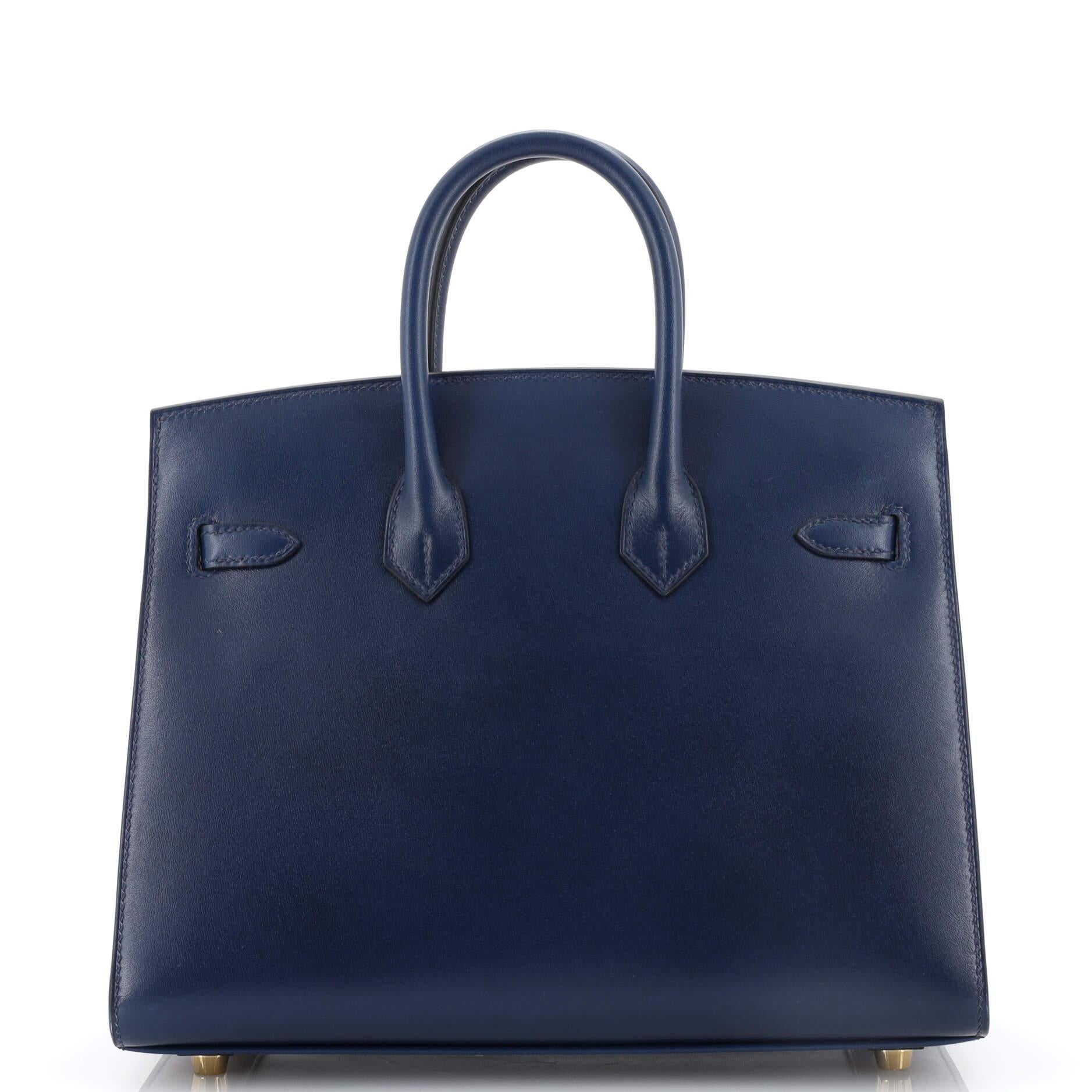 Women's or Men's Hermes Birkin Sellier Bag Bleu Saphir Box Calf with Gold Hardware 25