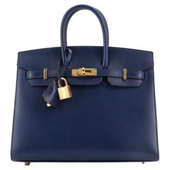 Hermes Birkin Sellier Bag Bleu Saphir Box Calf with Gold Hardware 25