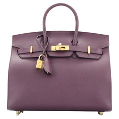 Hermes Birkin Sellier Tasche Cassis Madame mit Goldbeschlägen 25