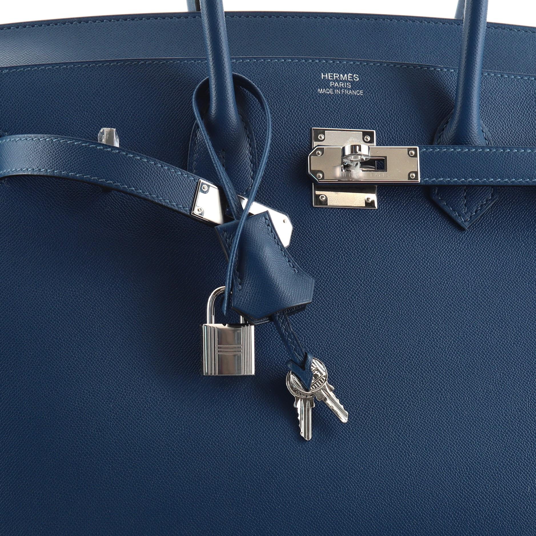 Women's or Men's Hermes Birkin Sellier Bag Deep Blue Madame with Palladium Hardware 35