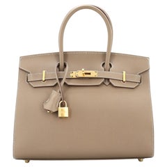 Sac Hermès Birkin Sellier Étoupe Epsom avec finitions métalliques dorées 30