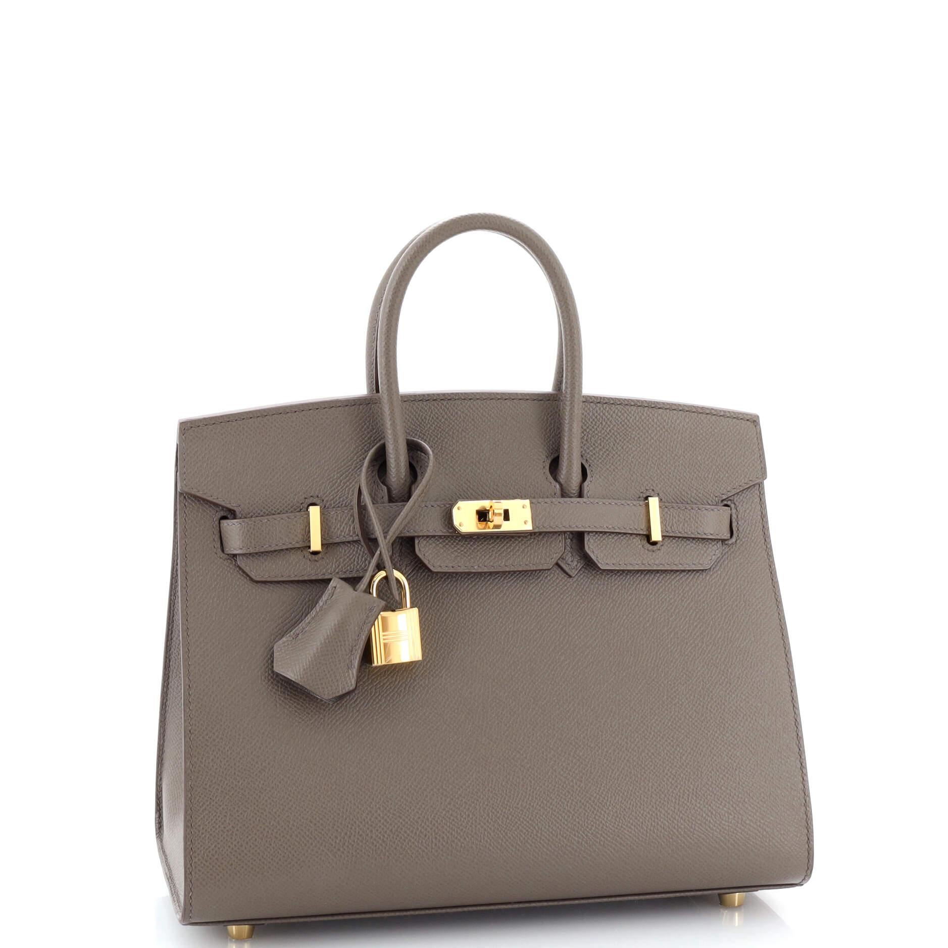 Hermes Birkin Sellier Bag Grey Epsom with Gold Hardware 25 In Good Condition In NY, NY