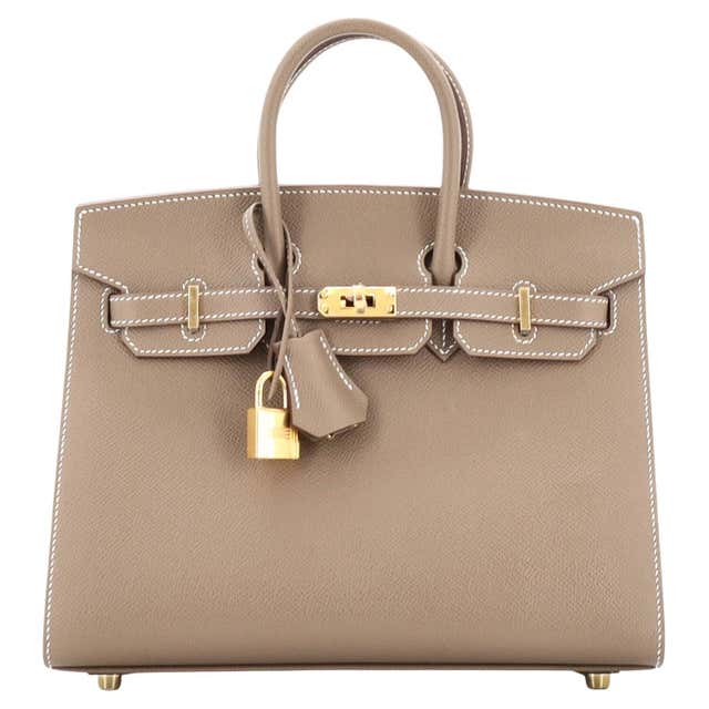 Hermes Birkin Sellier Bag Grey Etoupe with Gold Hardware 25 at 1stDibs