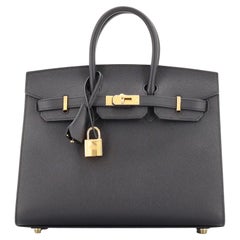 Hermès Birkin Sellier Tasche Noir Epsom mit Goldbeschlägen 25