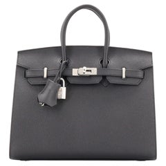 Hermes Birkin Sellier Bag Noir Epsom with Palladium Hardware 25