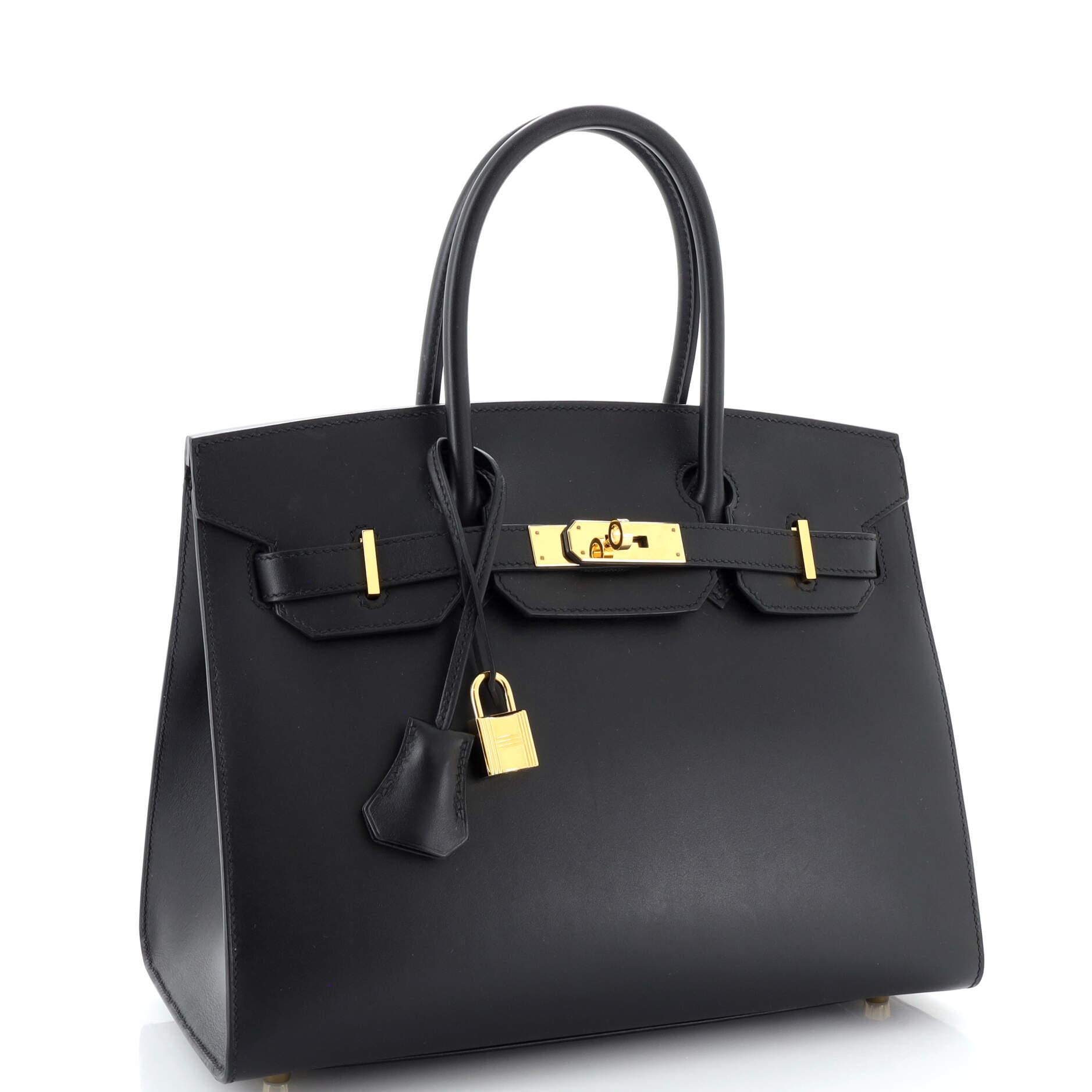 Hermes Birkin Sellier Bag Noir Monsieur with Gold Hardware 30 In Good Condition For Sale In NY, NY