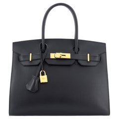 Hermes Birkin Sellier Tasche Noir Monsieur mit Gold Hardware 30