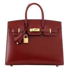 Hermes Birkin Sellier Tasche Rouge H Box Kalb mit Gold Hardware 25