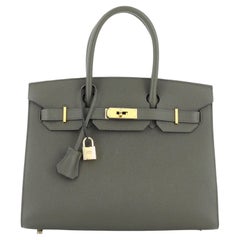 Hermes Birkin Sellier Bag Vert De Gris Epsom with Gold Hardware 30