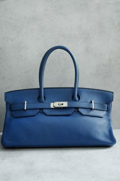 Hermes Birkin a tracolla 42, blu zaffiro, pelle Clemence, PHW - Di seconda mano