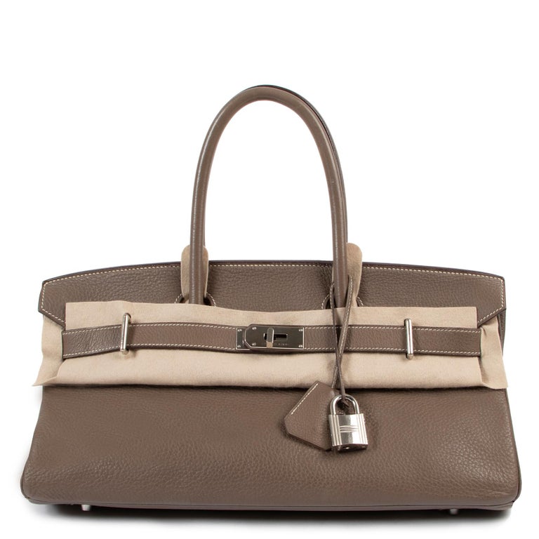 Hermes Clemence Leather Etoupe Birkin 35 PHW at 1stDibs