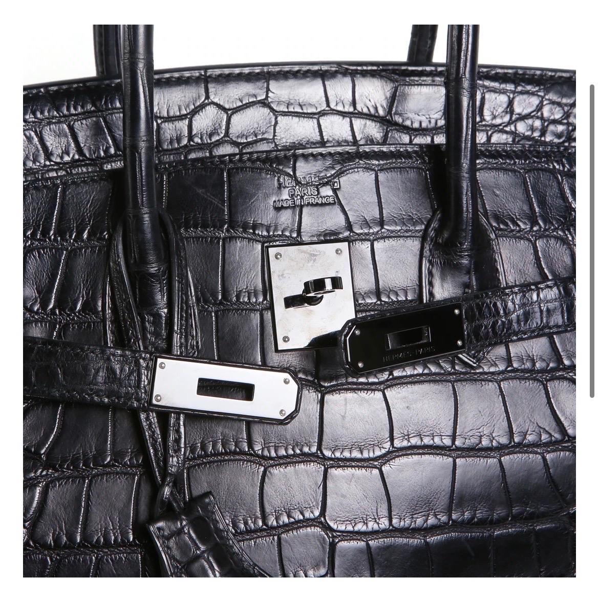 Black Hermes Birkin SO BLACK Croc 35cm Handbag (2011)