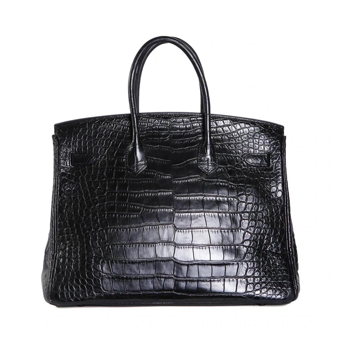 Hermes Birkin SO BLACK Croc 35cm Handbag (2011) In Excellent Condition In Los Angeles, CA
