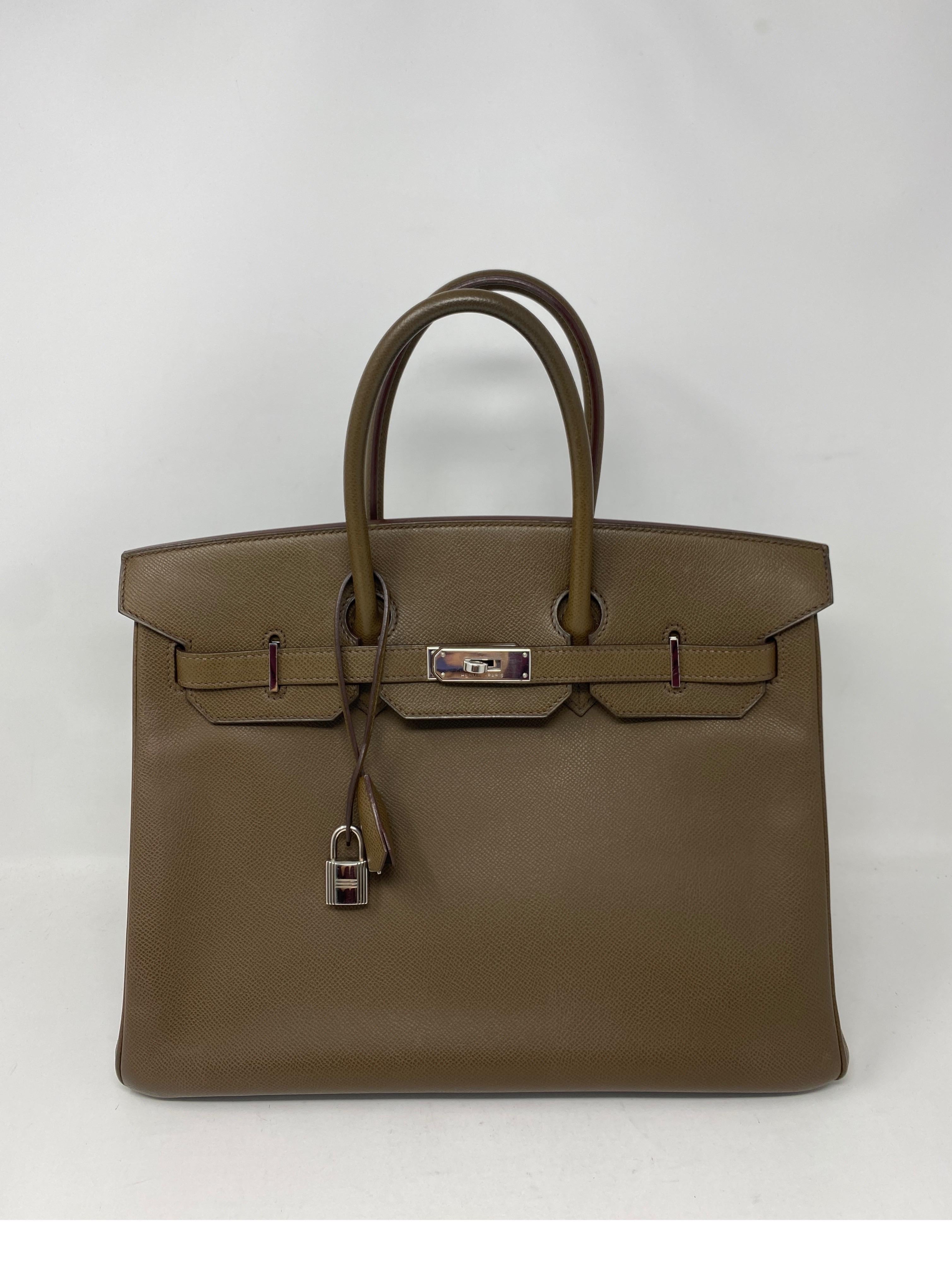 Hermes Birkin Taupe 35 Bag. Palladium hardware. Excellent condition. Very nice neutral color bag. Epsom leather. Don't miss out on this one. Includes clochette, lock, keys, and dust cover. Guaranteed authentic. 