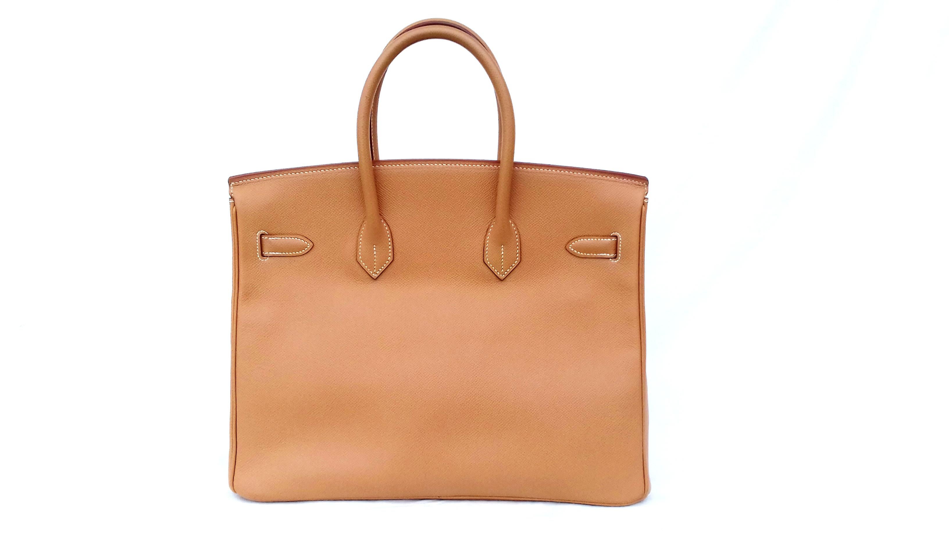 Brown Hermès Birkin Top Handle Bag Naturel Epsom Leather Gold Hdw 35 cm