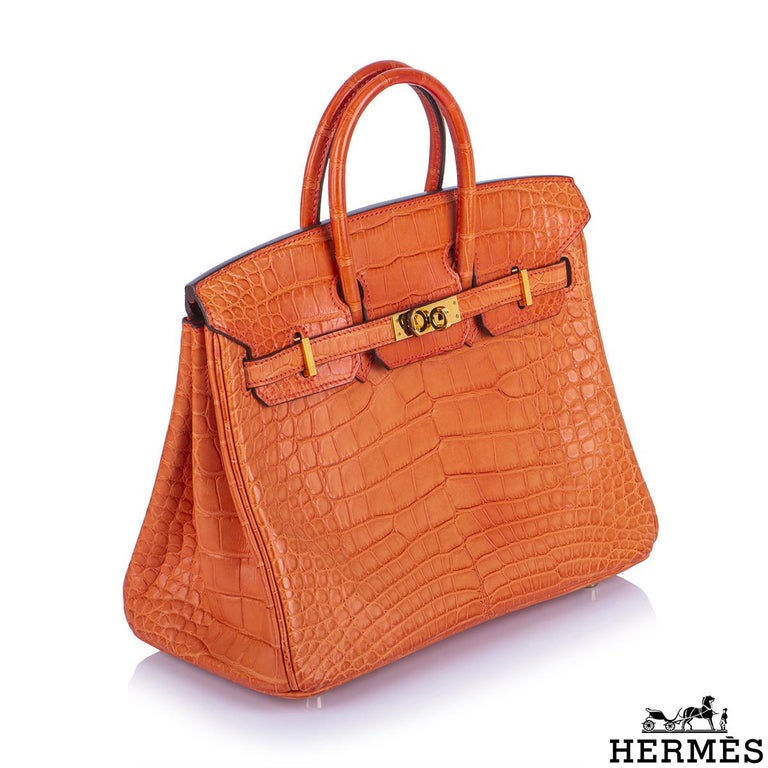 Hermes Birkin 30 Bag Orange Poppy Porosus Crocodile Gold Hardware