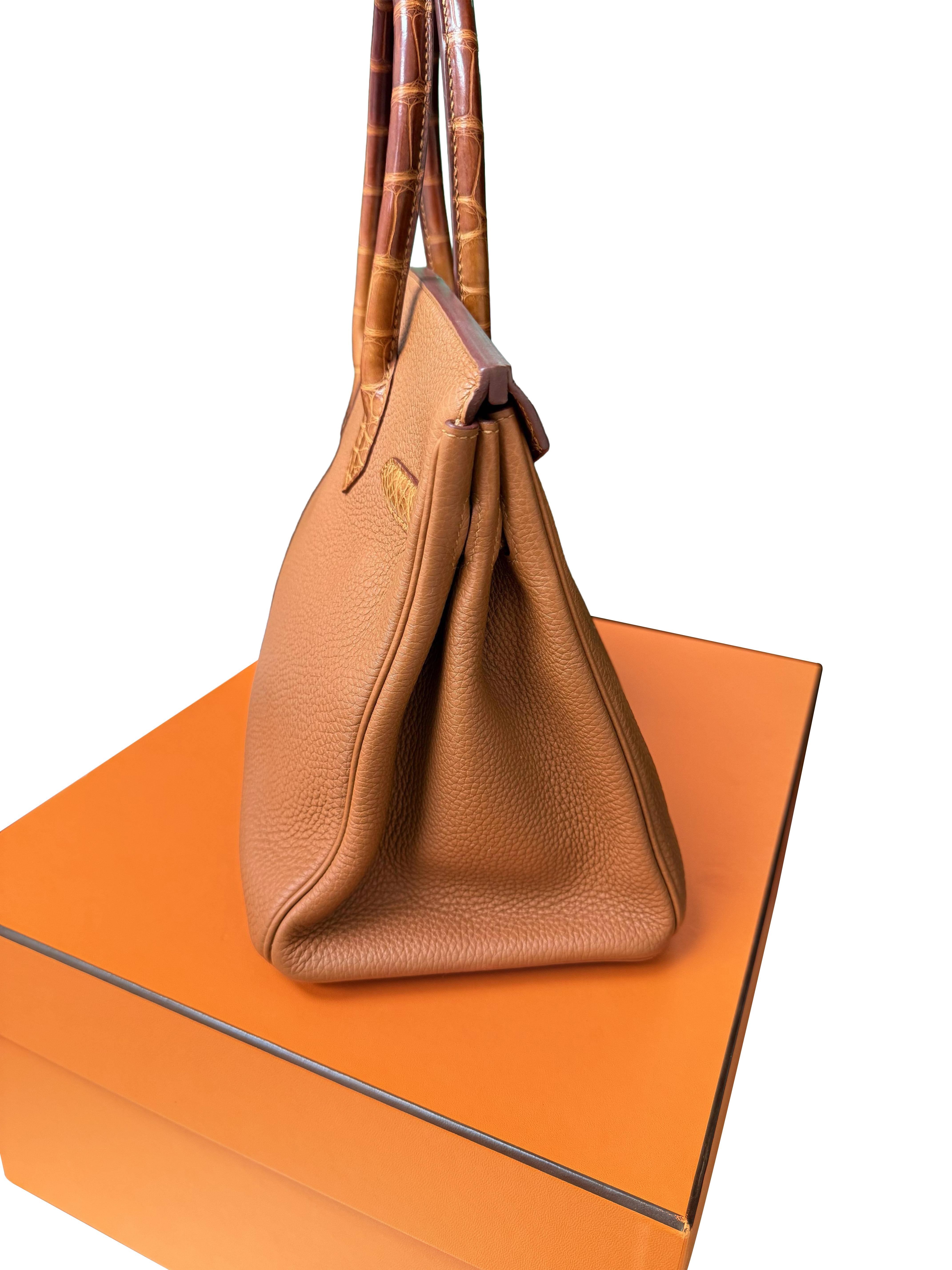 Borsa Hermes Birkin Touch 30 Oro Opaco Alligatore / Togo Edizione Limitata Palladio in vendita 5