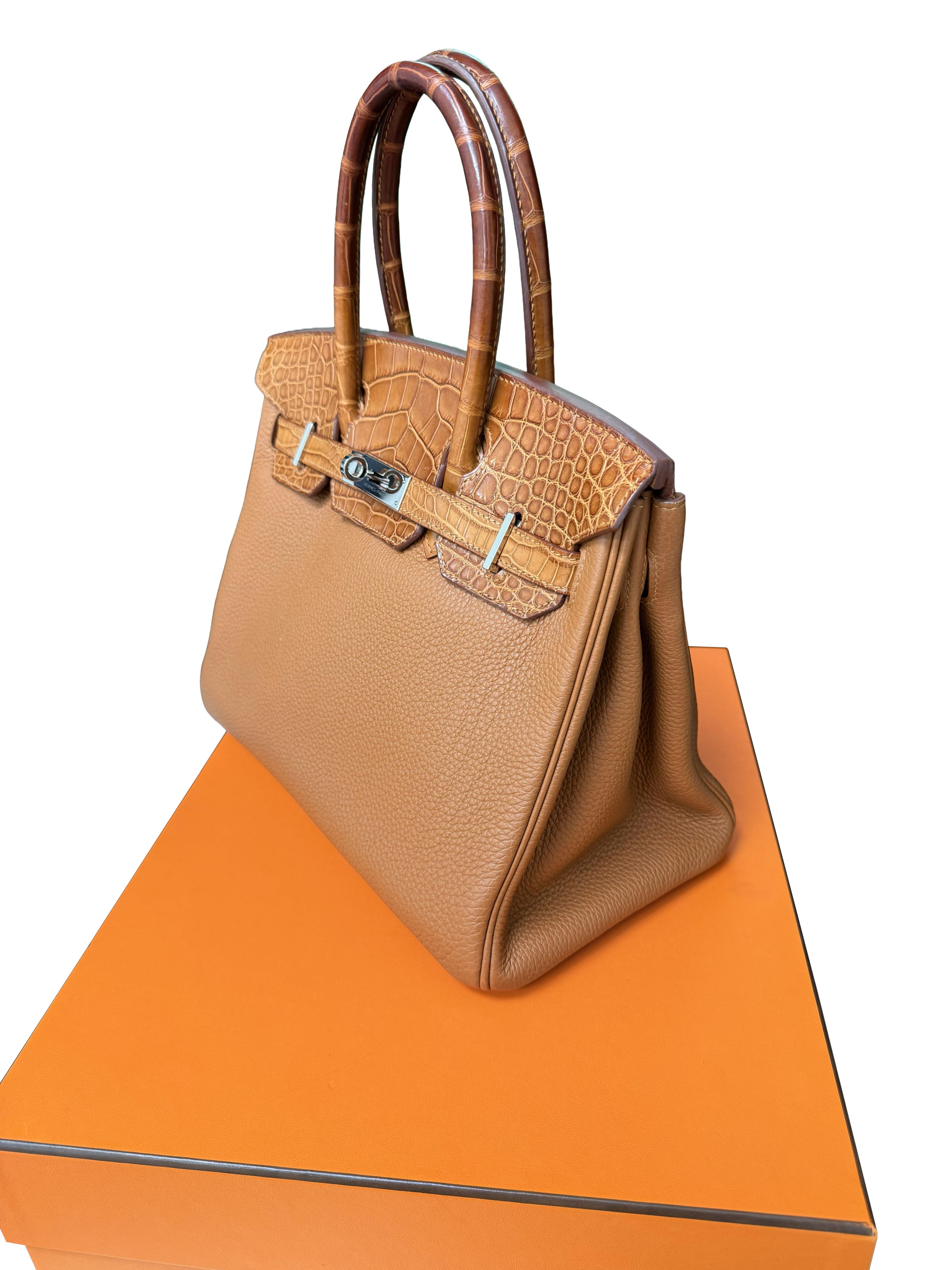 Borsa Hermes Birkin Touch 30 Oro Opaco Alligatore / Togo Edizione Limitata Palladio in vendita 6