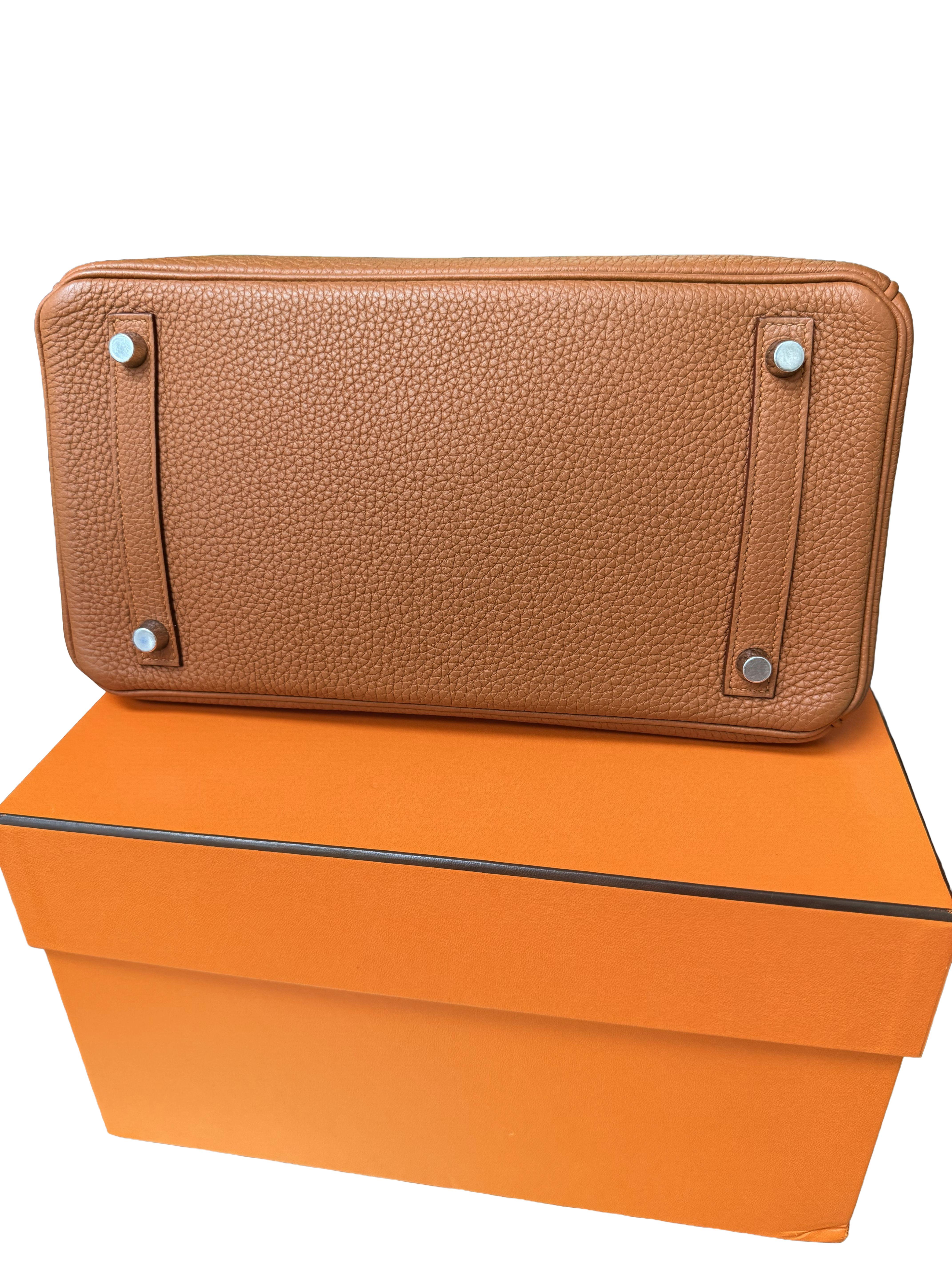 Borsa Hermes Birkin Touch 30 Oro Opaco Alligatore / Togo Edizione Limitata Palladio in vendita 9