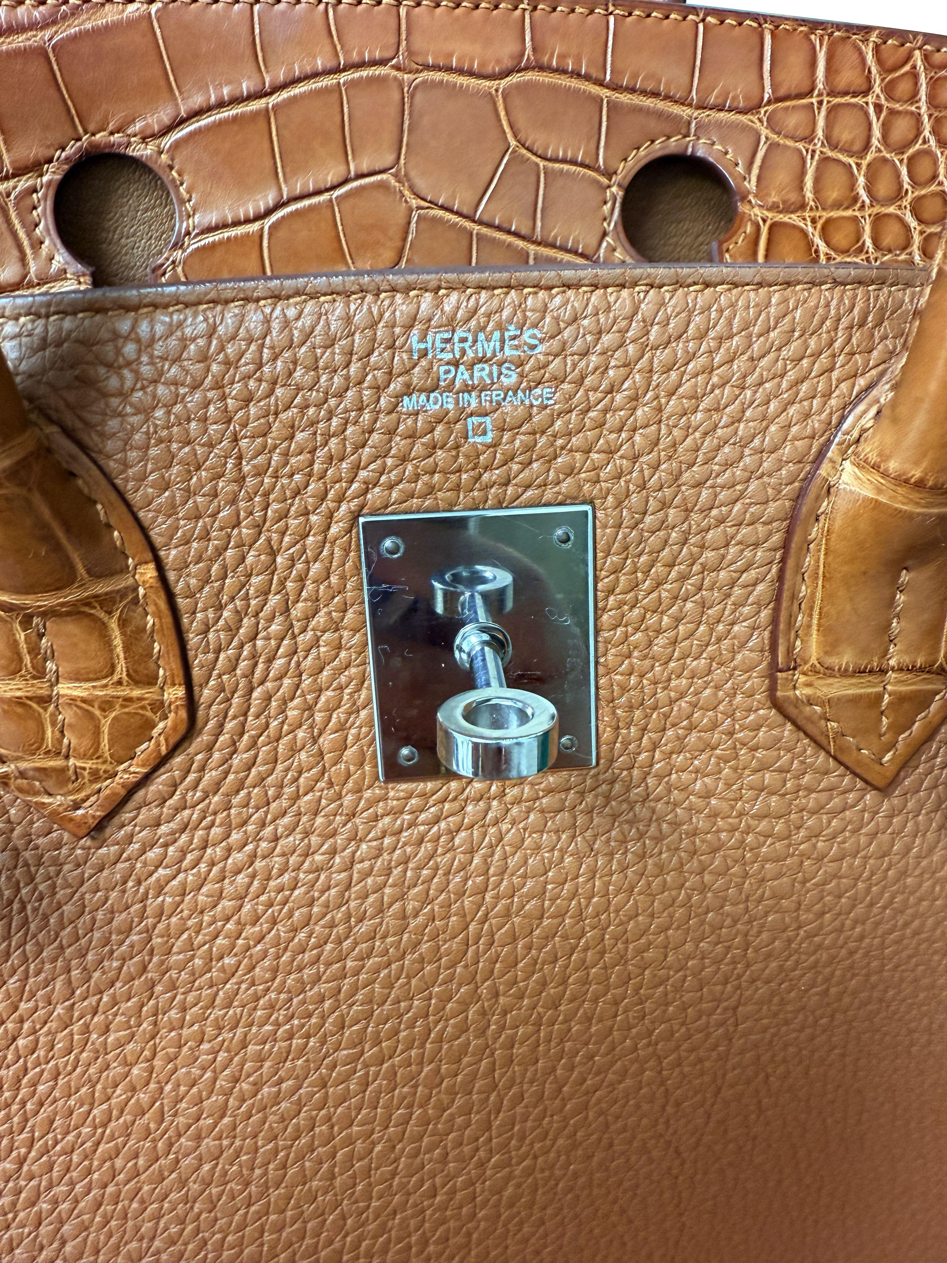 Borsa Hermes Birkin Touch 30 Oro Opaco Alligatore / Togo Edizione Limitata Palladio in vendita 10