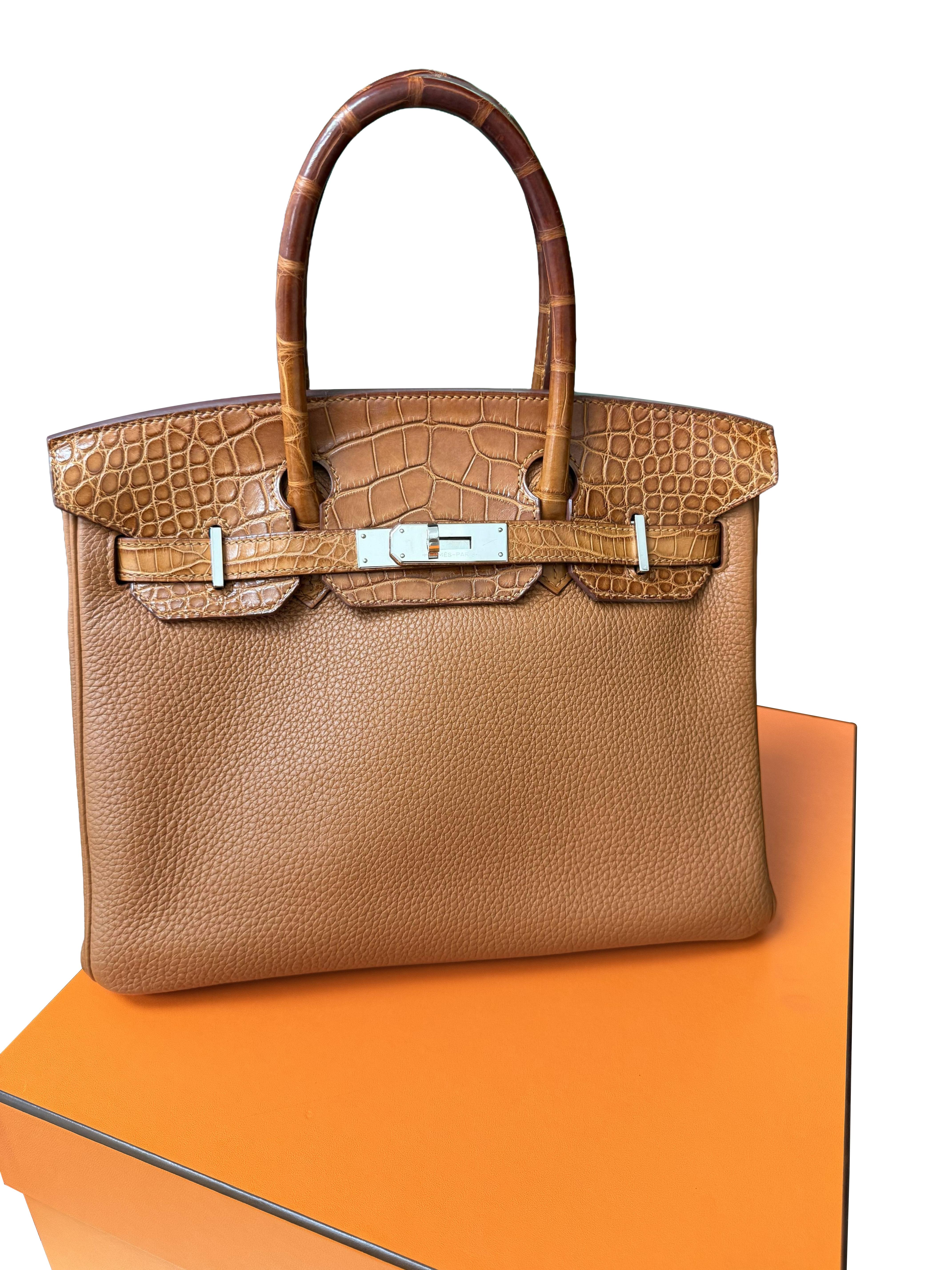 Borsa Hermes Birkin Touch 30 Oro Opaco Alligatore / Togo Edizione Limitata Palladio In condizioni ottime in vendita a Aventura, FL