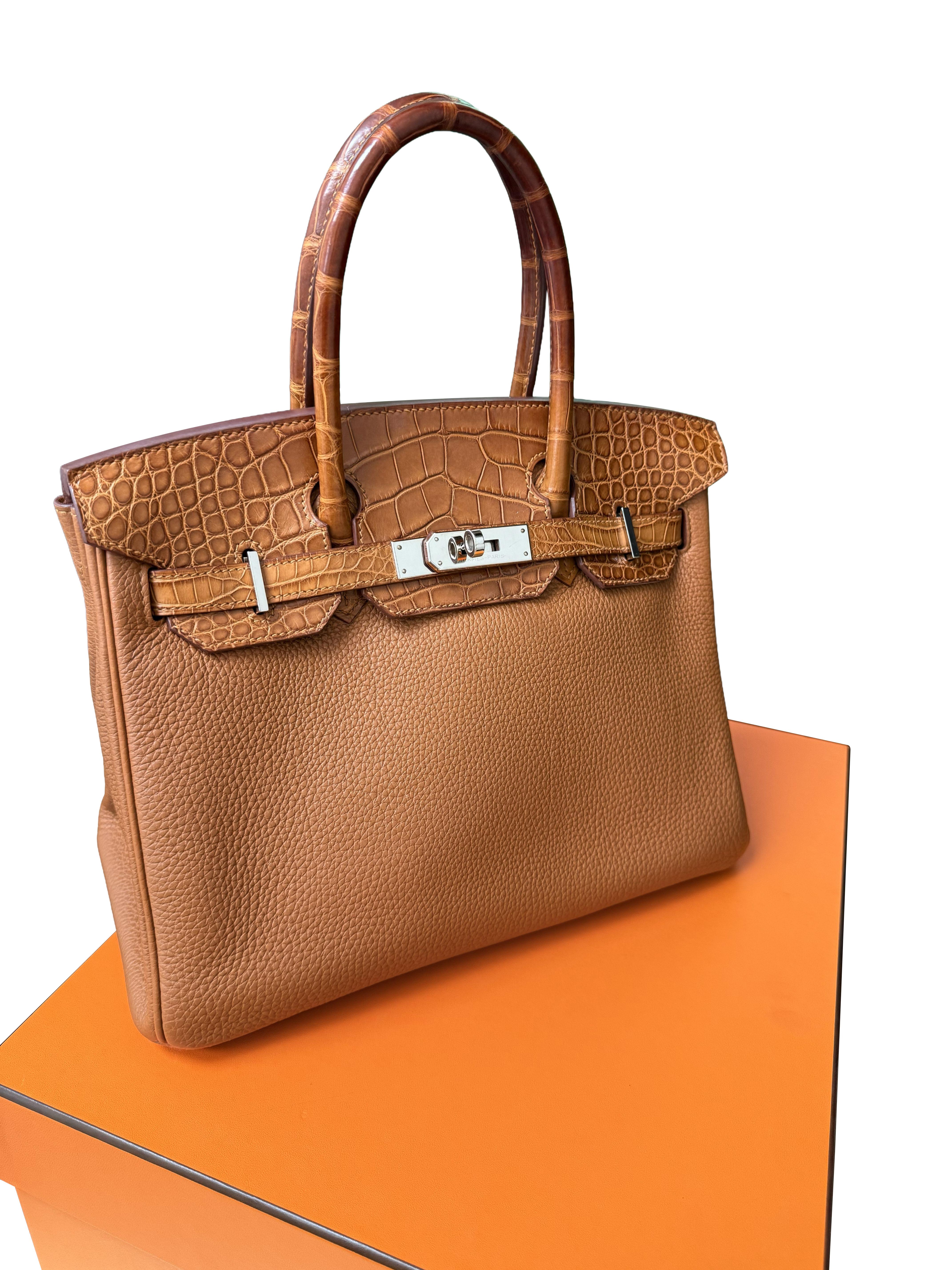 Donna Borsa Hermes Birkin Touch 30 Oro Opaco Alligatore / Togo Edizione Limitata Palladio in vendita