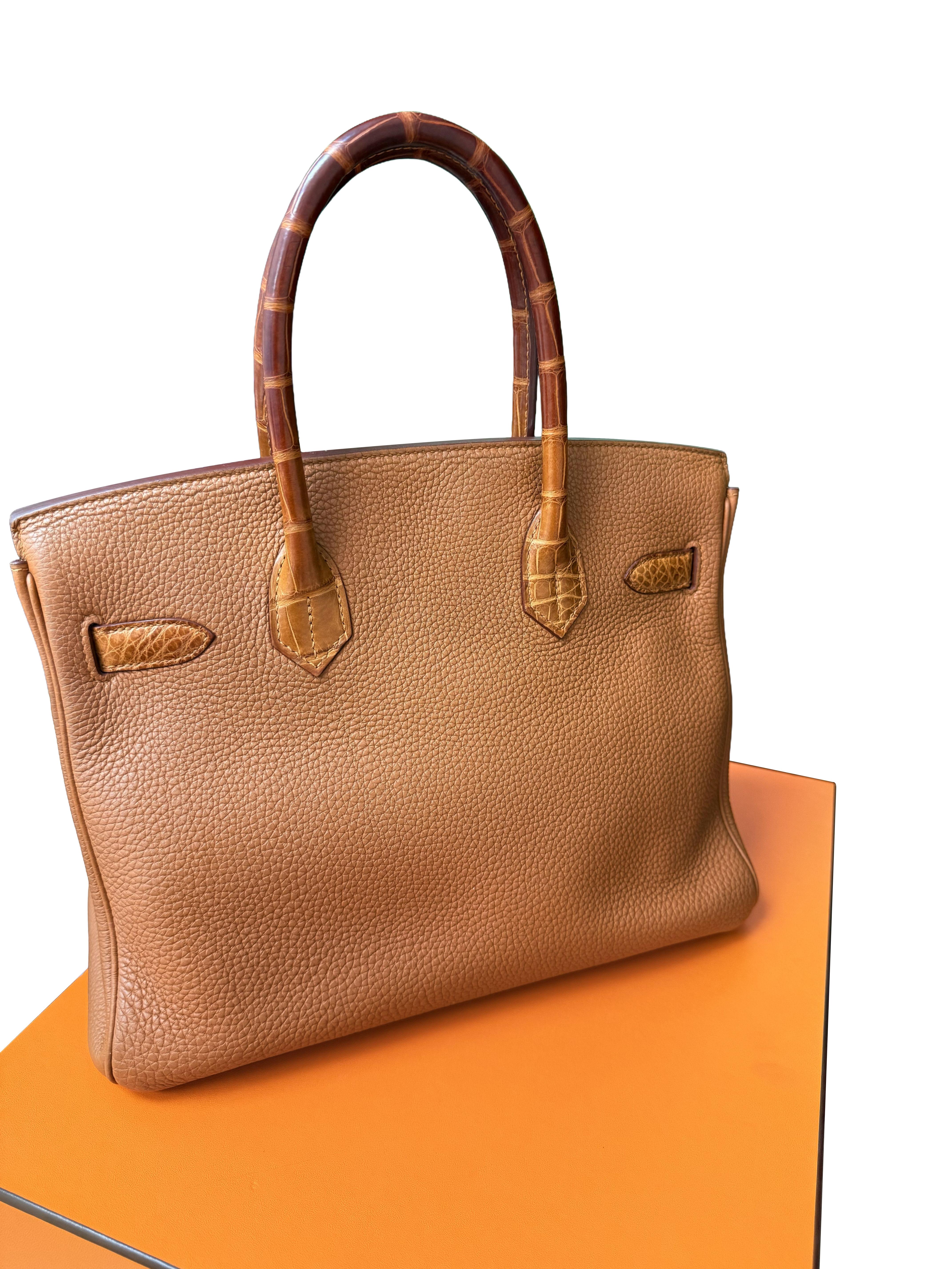 Borsa Hermes Birkin Touch 30 Oro Opaco Alligatore / Togo Edizione Limitata Palladio in vendita 2