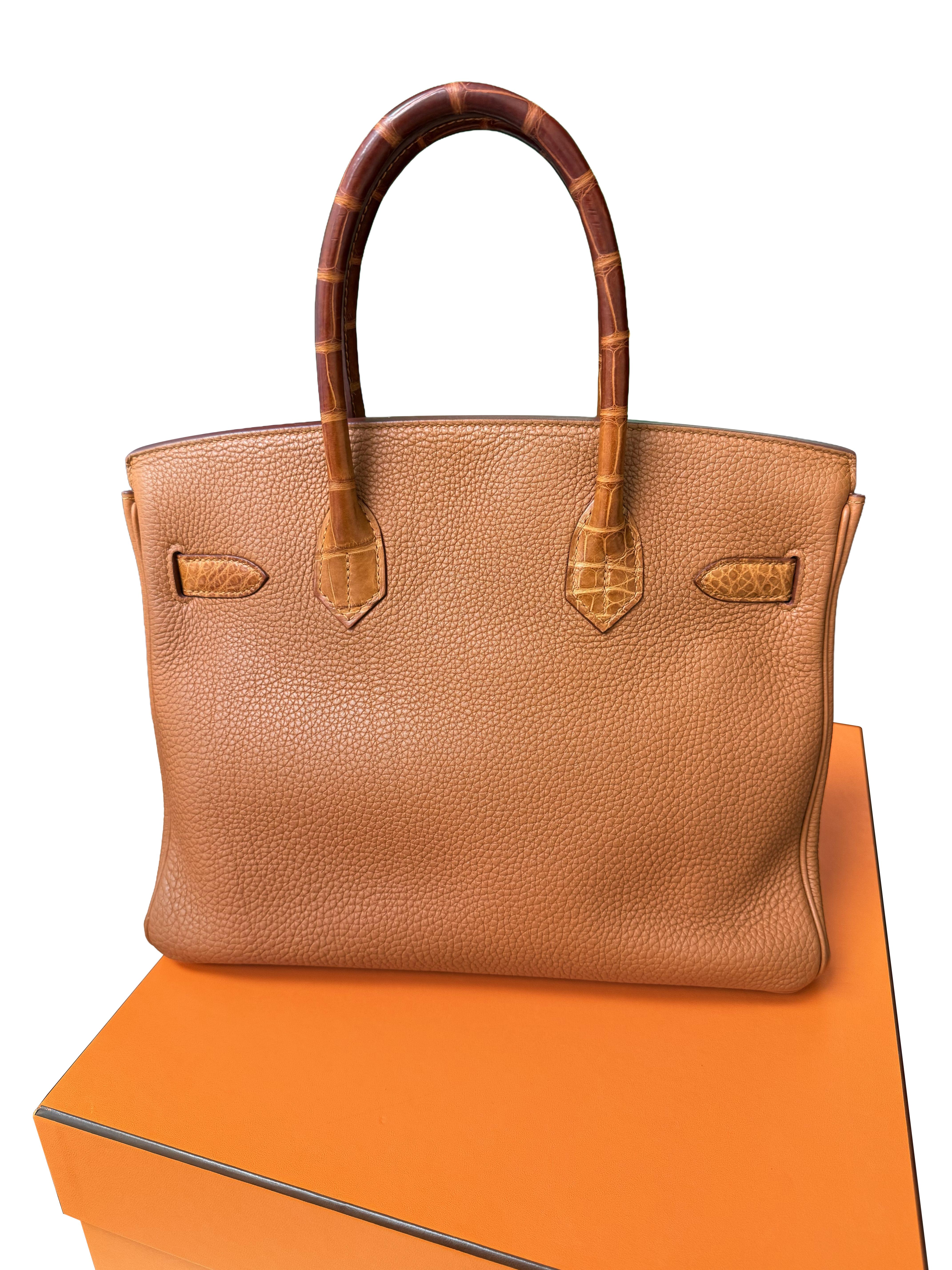 Borsa Hermes Birkin Touch 30 Oro Opaco Alligatore / Togo Edizione Limitata Palladio in vendita 3